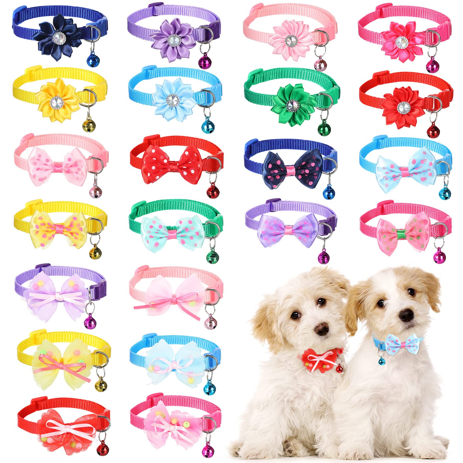 Saintrygo 22 Pack Dog Bow Tie Collar - Adjustable Bowtie, Flower Neck Tie For Medium Small Dog Cat Puppy(Cute)