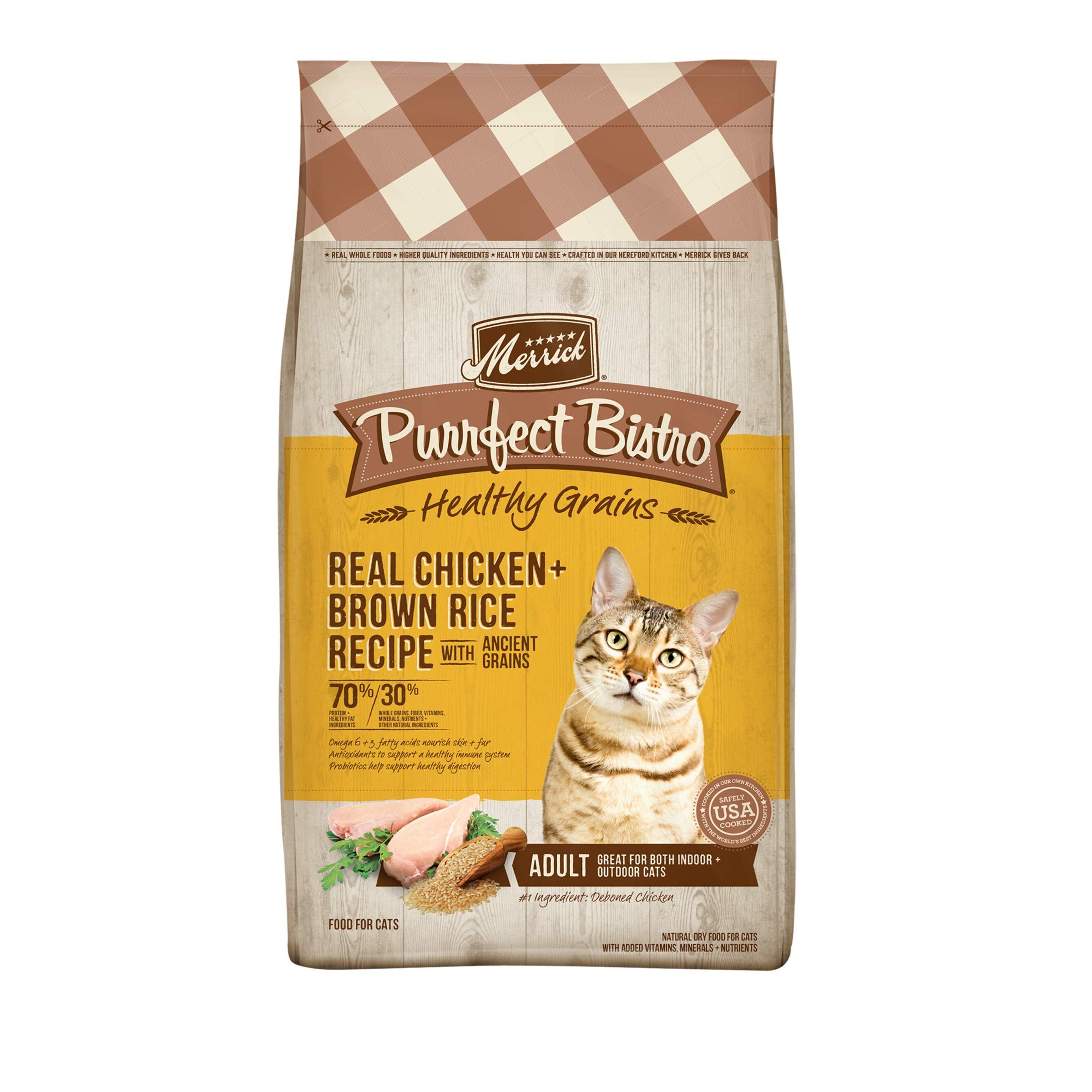 Merrick Purrfect Bistro Premium Healthy Grains Dry Cat Food For Adult Cats, Real Chicken And Brown Rice Recipe - 4.0 lb. Bag