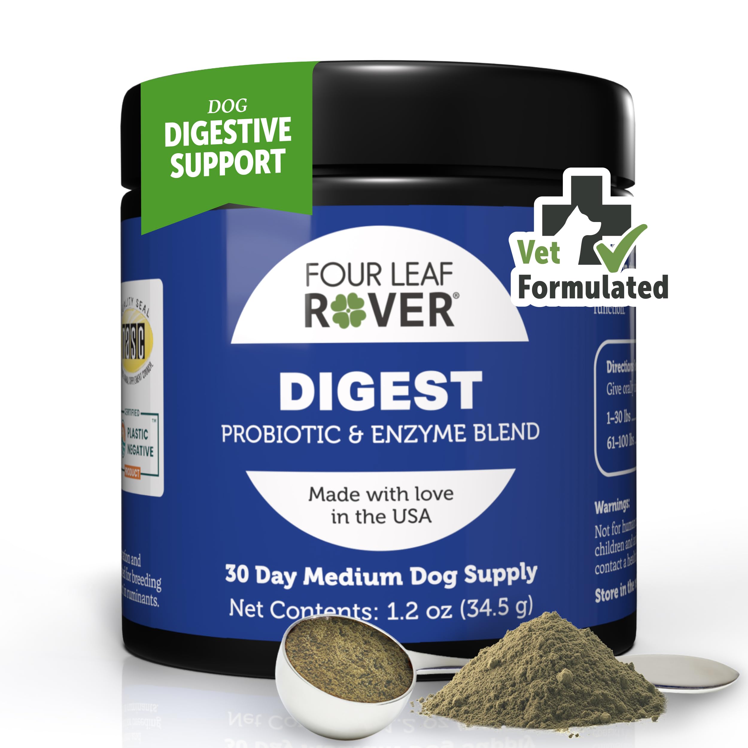 Four Leaf Rover Digest - Dog Digestive Support with Digestive Enzymes and Probiotics - Supports a Healthy Liver - Veterinarian F
