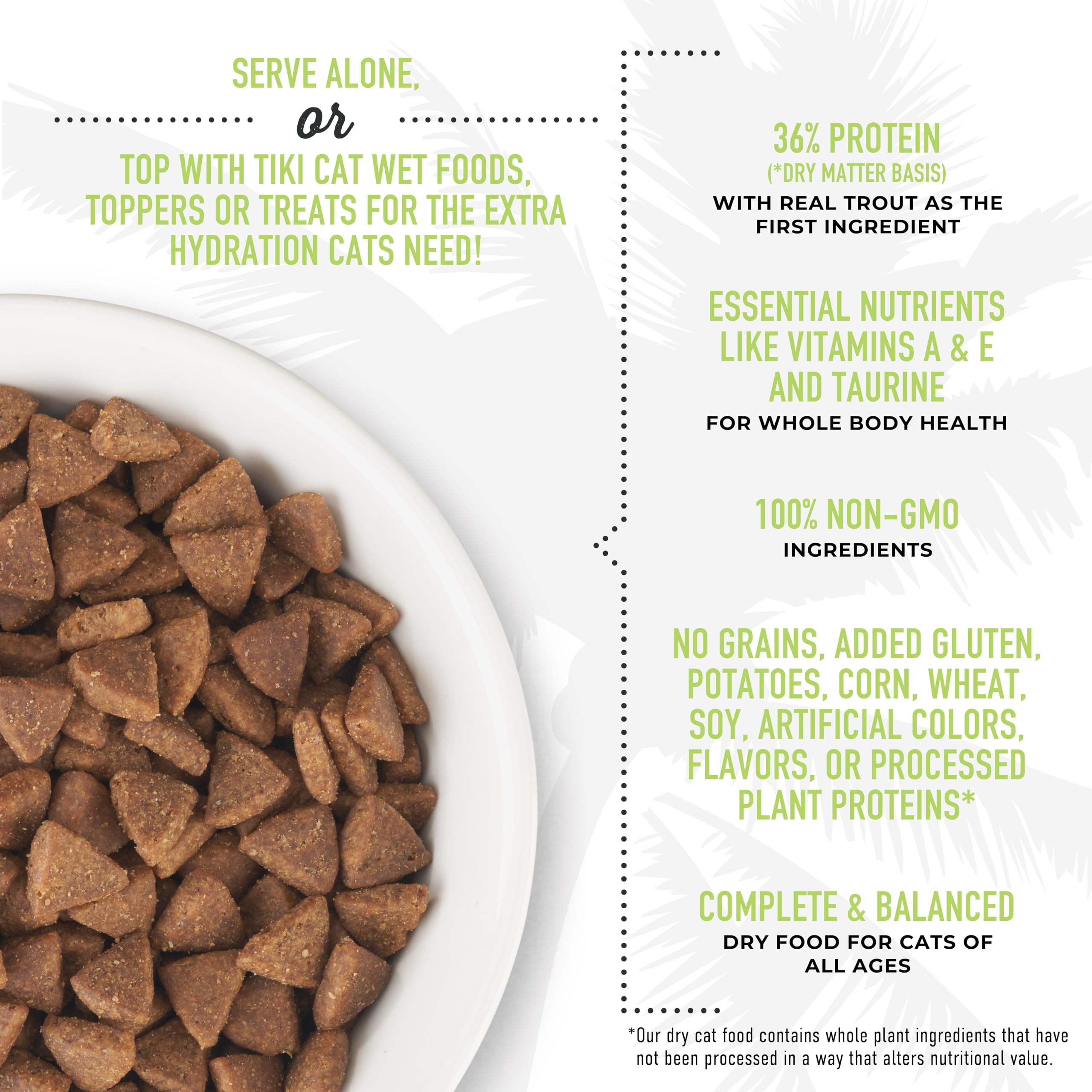 Tiki Cat Born Carnivore Indoor Health, Trout & Menhaden Fish Meal, Grain-Free Baked Kibble to Maximize Nutrients, Dry Cat Food,