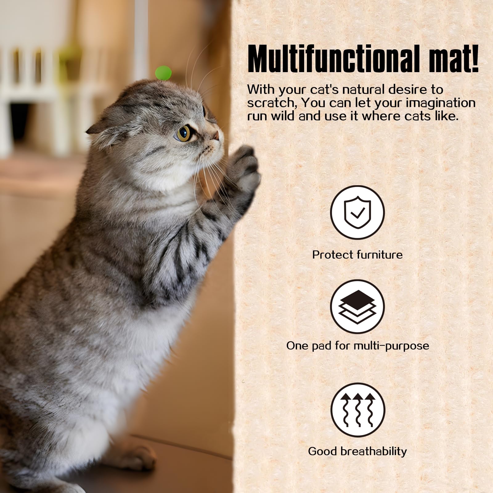 Cat Scratching Mat,Cat Scratch Furniture Protector, Trimmable Self-Adhesive Couch Protector,Carpet Replacement For Tree Shelves,