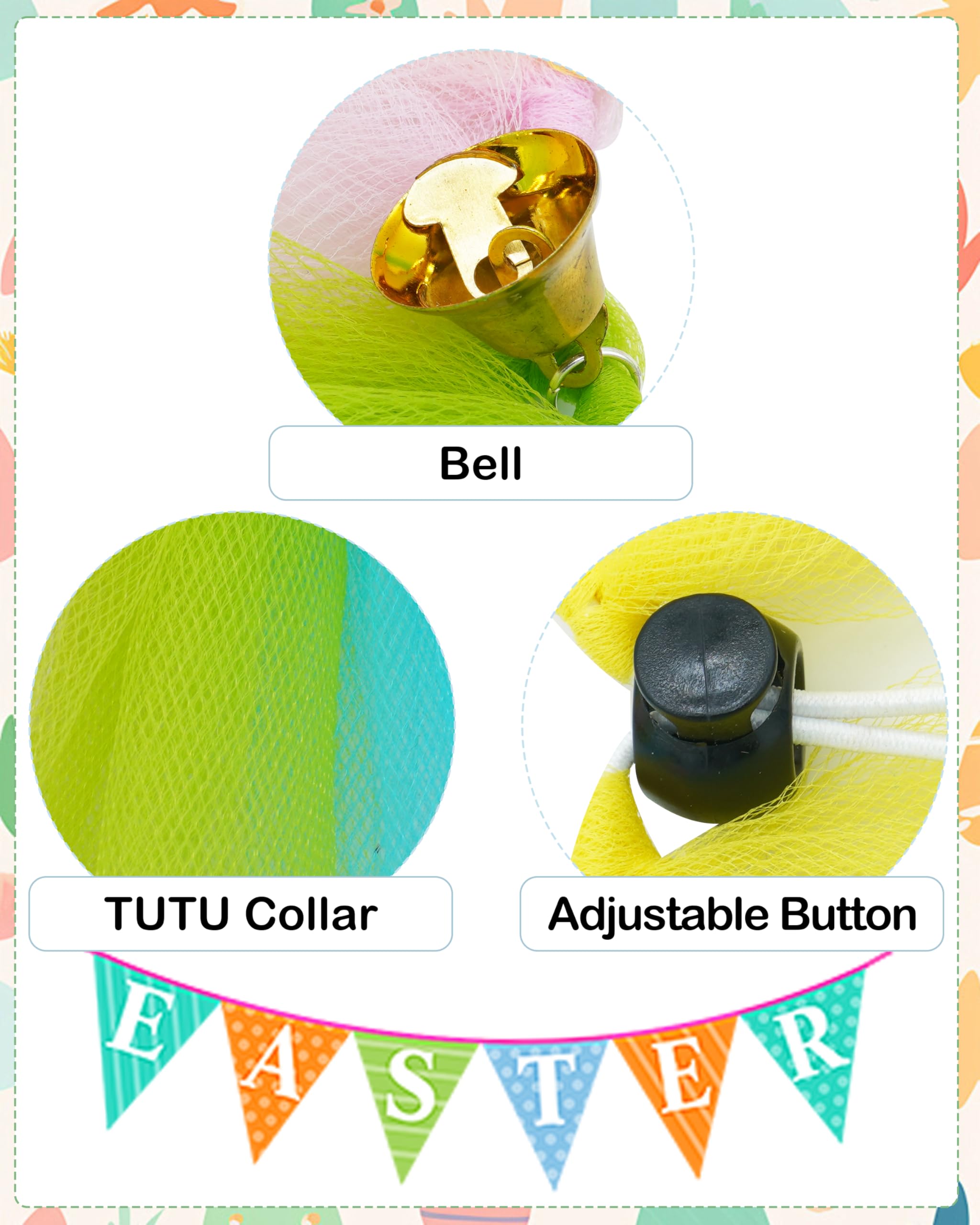 Pet Show Easter Dog Tutu Collar With Bell Drawstring Tutu Necklace For Small Dogs Cats Adjustable Scarf Green Pink Yellow & Blue