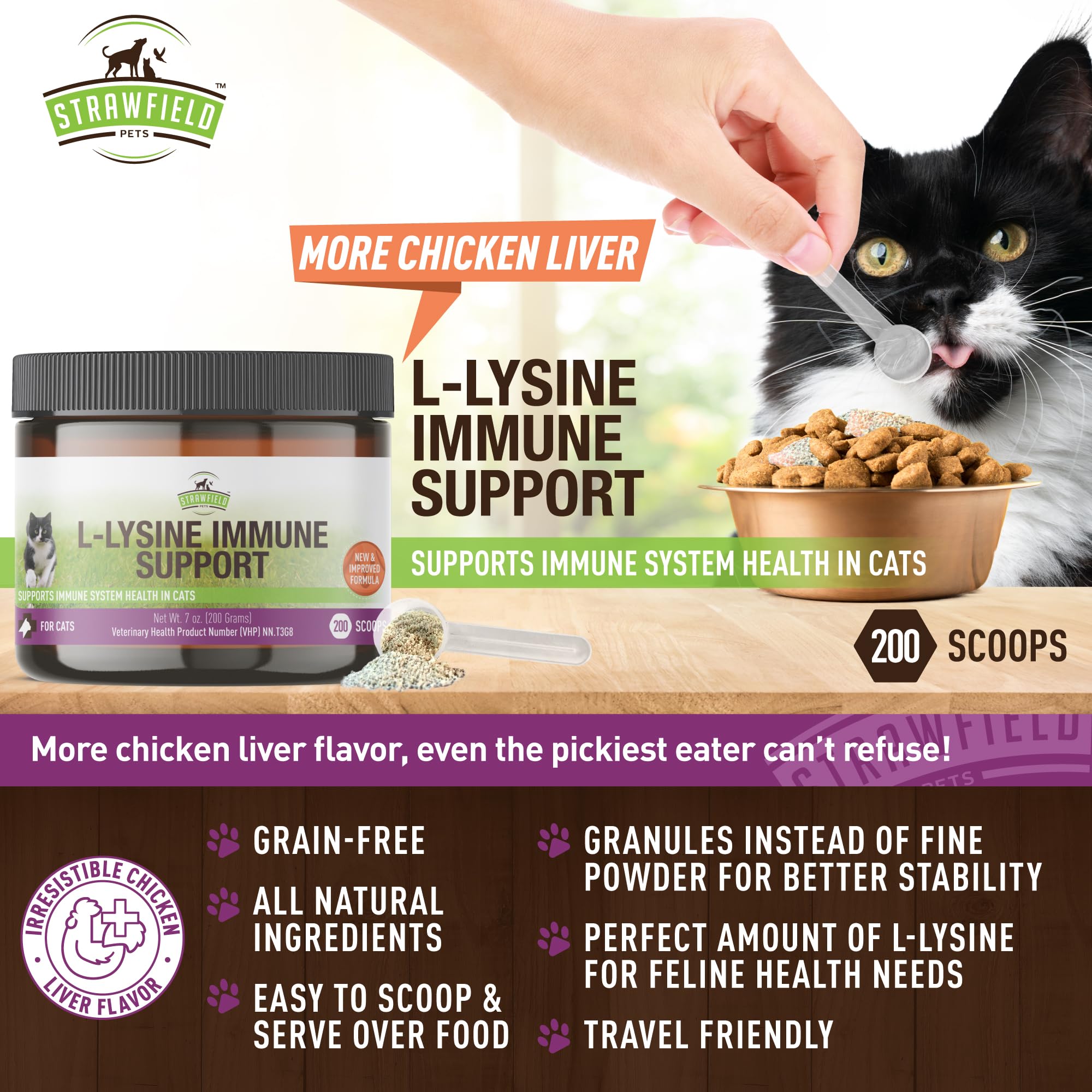 L-Lysine for Cats Supplement Powder Granules for Cat Cold, Sneezing, Congestion, Running Nose, Respiratory, Allergy Relief  Cats