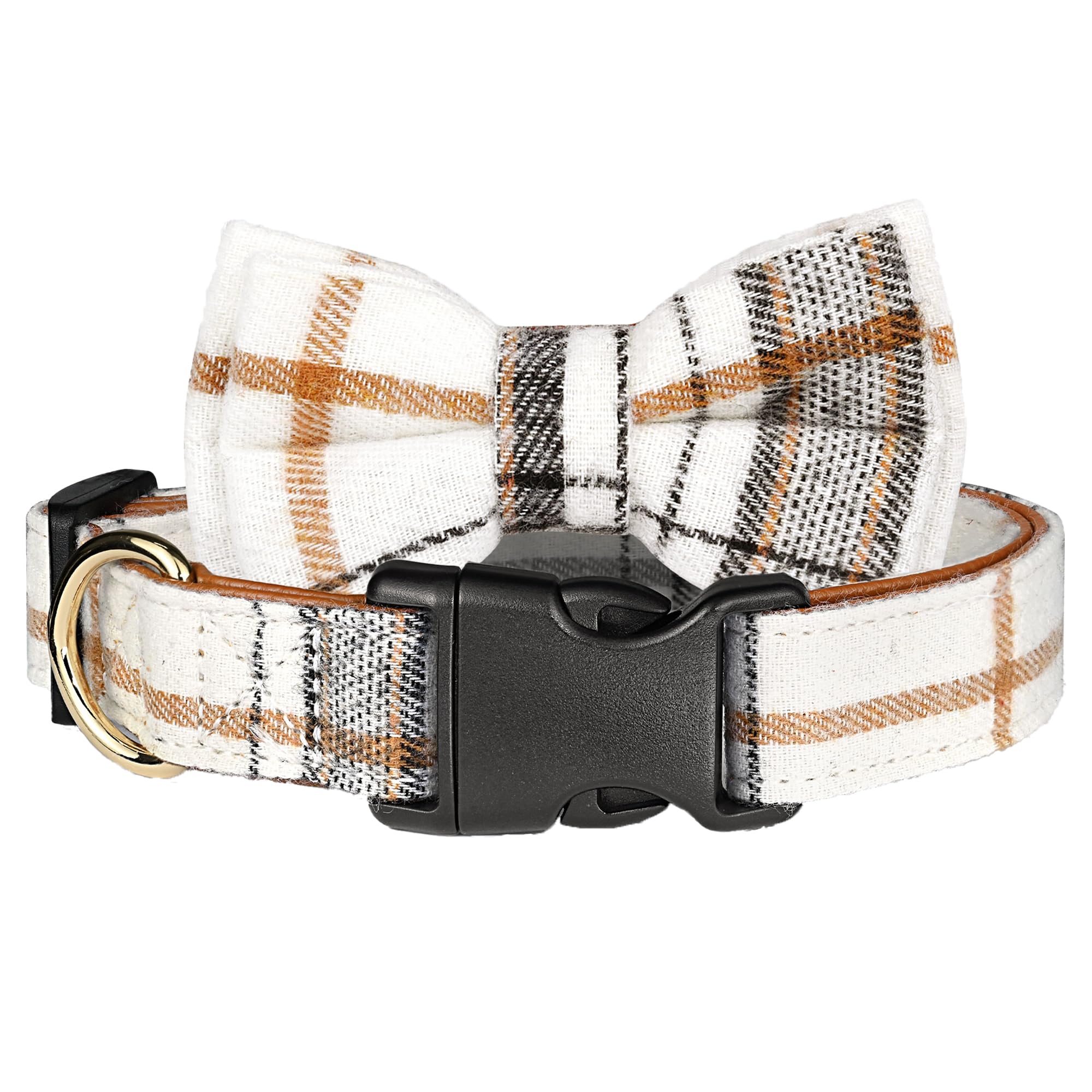 Wipalor Adjustable Dog Collar Girl Boy With Detachable Bowtie, Classic Plaid Dog Collar, Soft Leather Cotton Dog Collars For Med