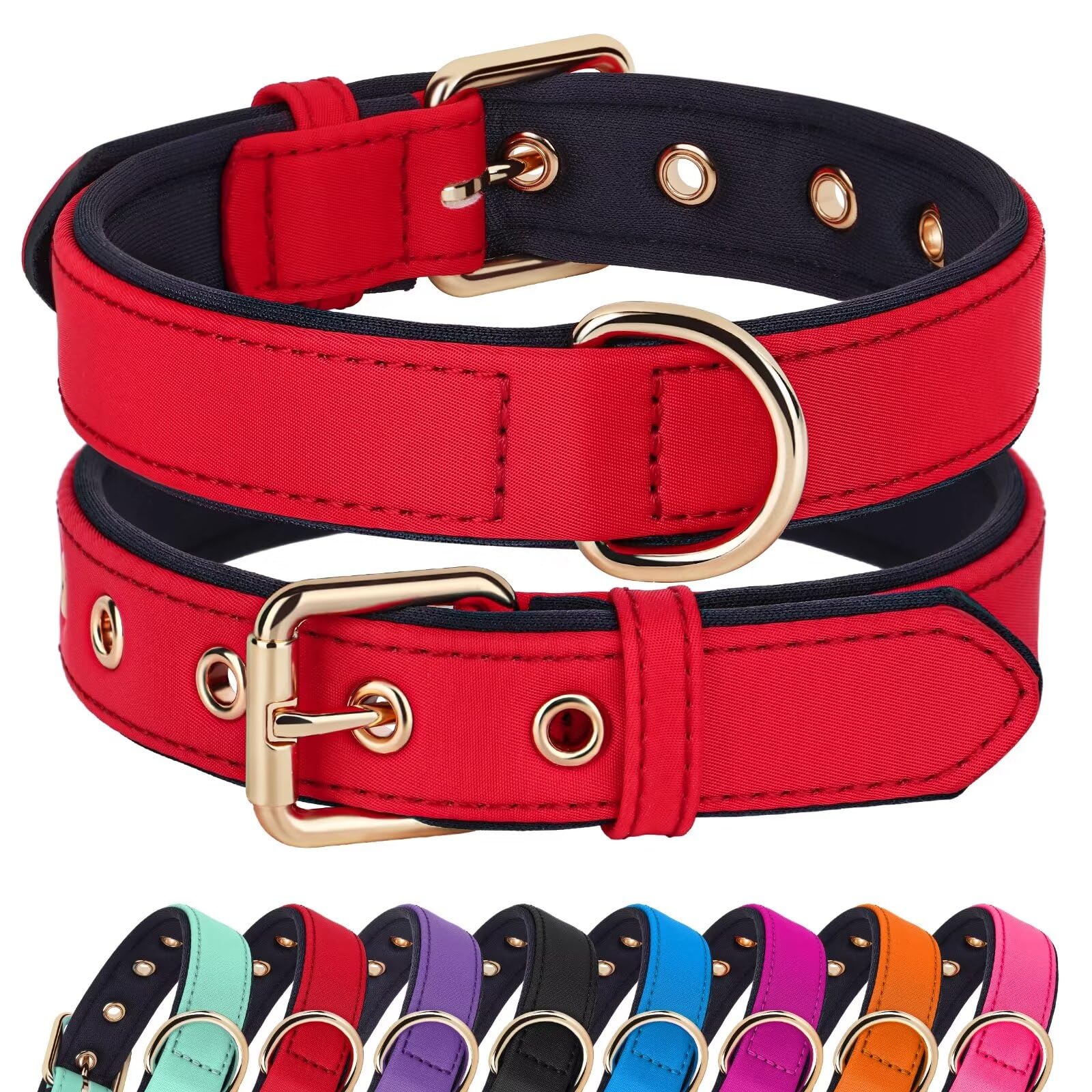Didog Soft Padded Dog Collars For Small Dogs, Lightweight And Breathable Dog Collar Waterproof With Metal Buckle For Puppy, Red,