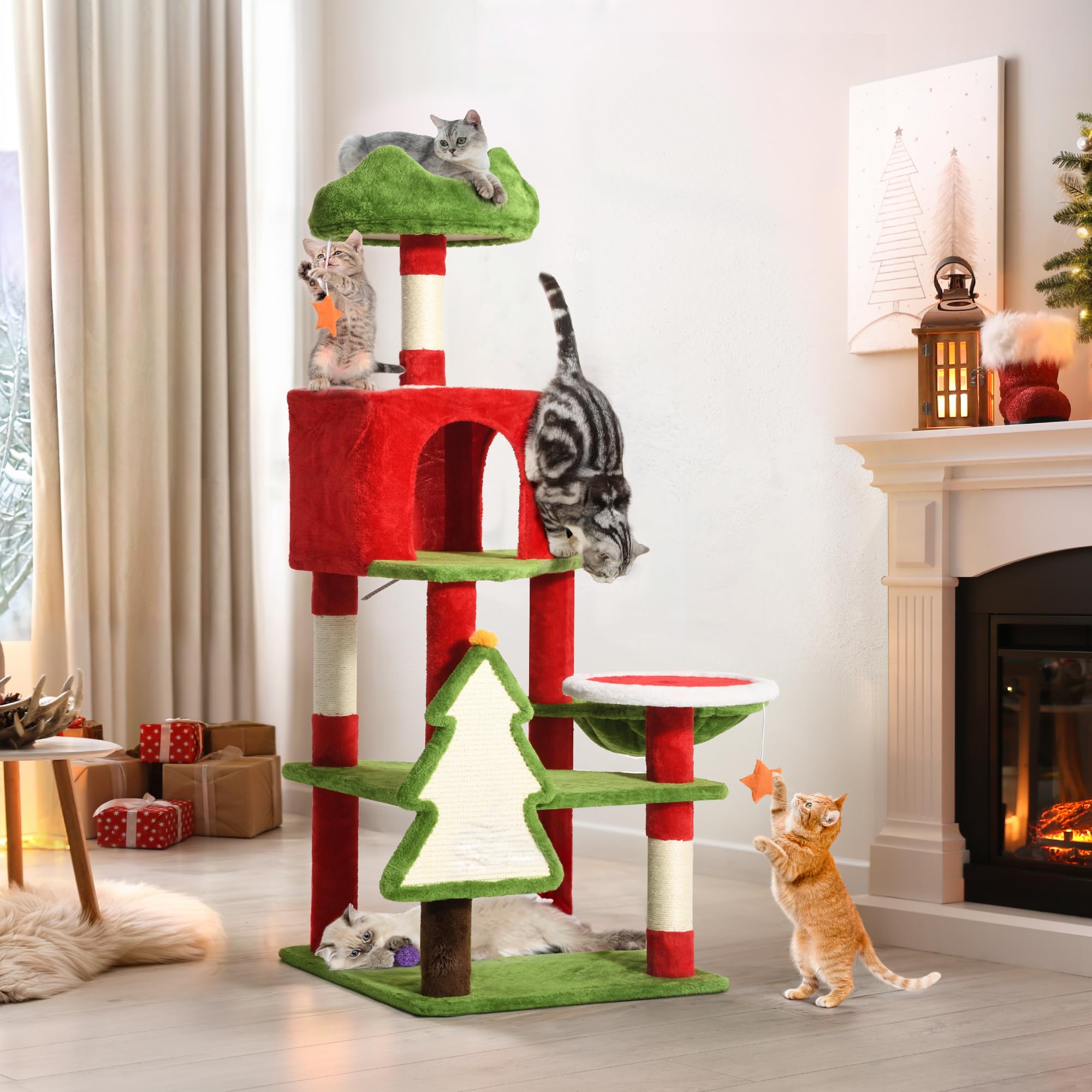 YITAHOME Tall Cat Tree Tower for Indoor Cats, 54in Multi-Level Cat Climbing Tower with Cat Condos, Top Perches, Hammock, Sisal S