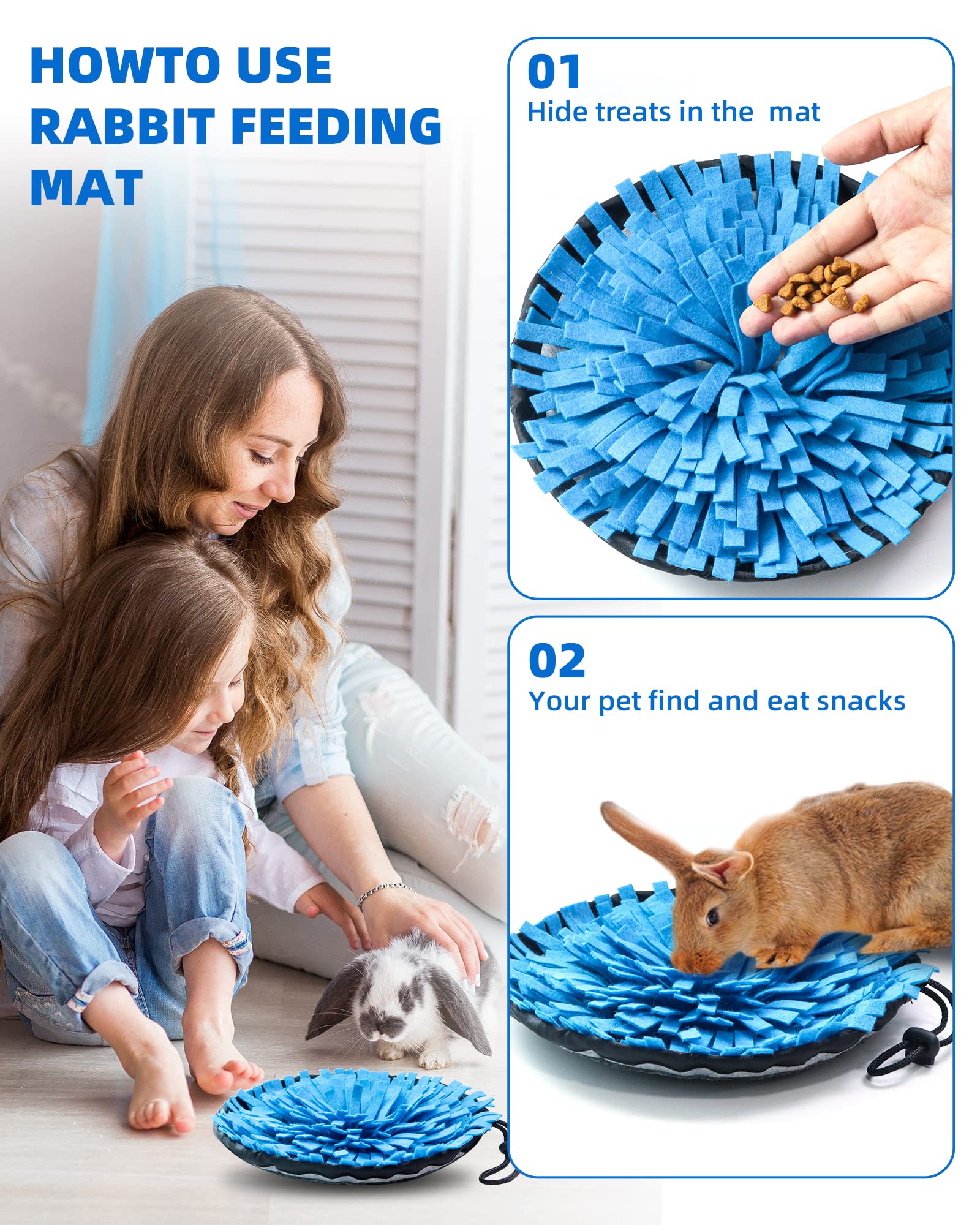 Rabbit Foraging Mat, Interactive Feed Game For Boredom, Small Pet Puzzle Toy, Ovmkov 9.44' X 9.44' Polar Fleece Snuffle Pad Be