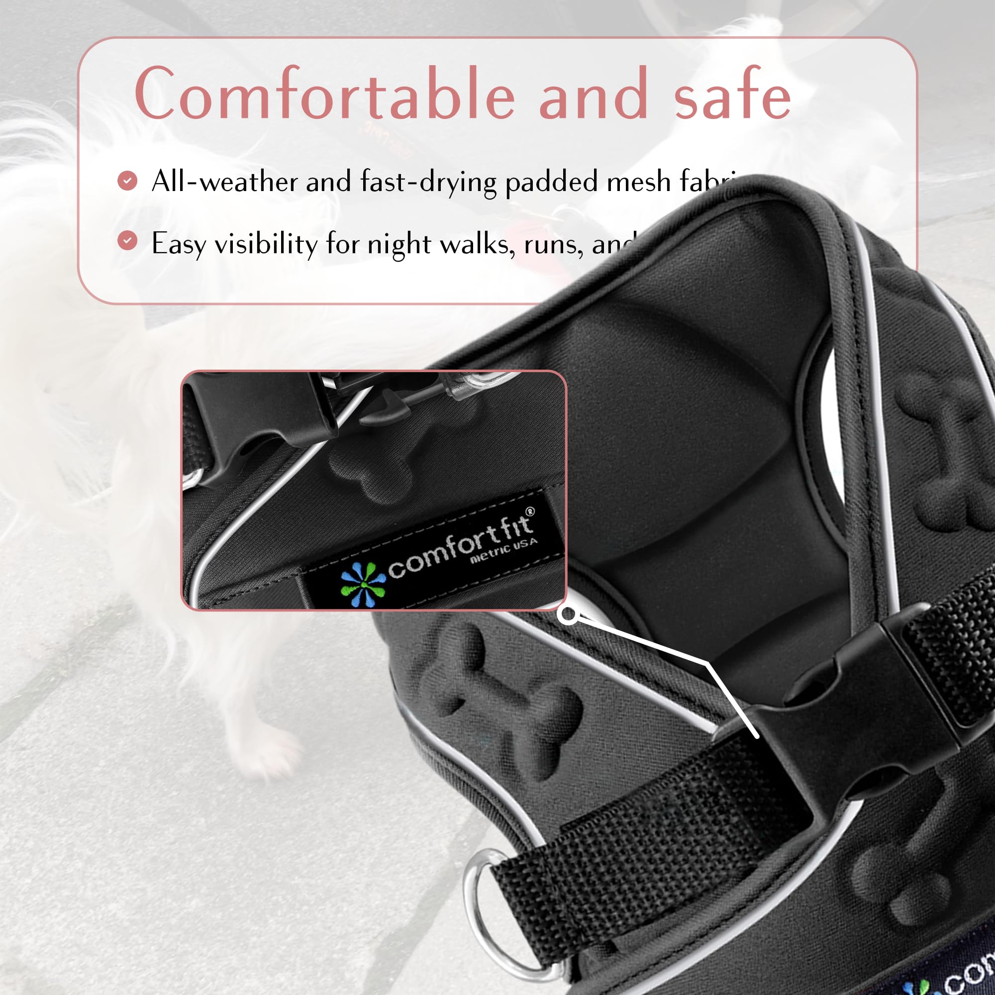 Comfort Fit All Weather Step-In Reflective Dog Harness - Adjustable Small Dog Harness Medium Sized Dogs - Soft Padded Easy Walk