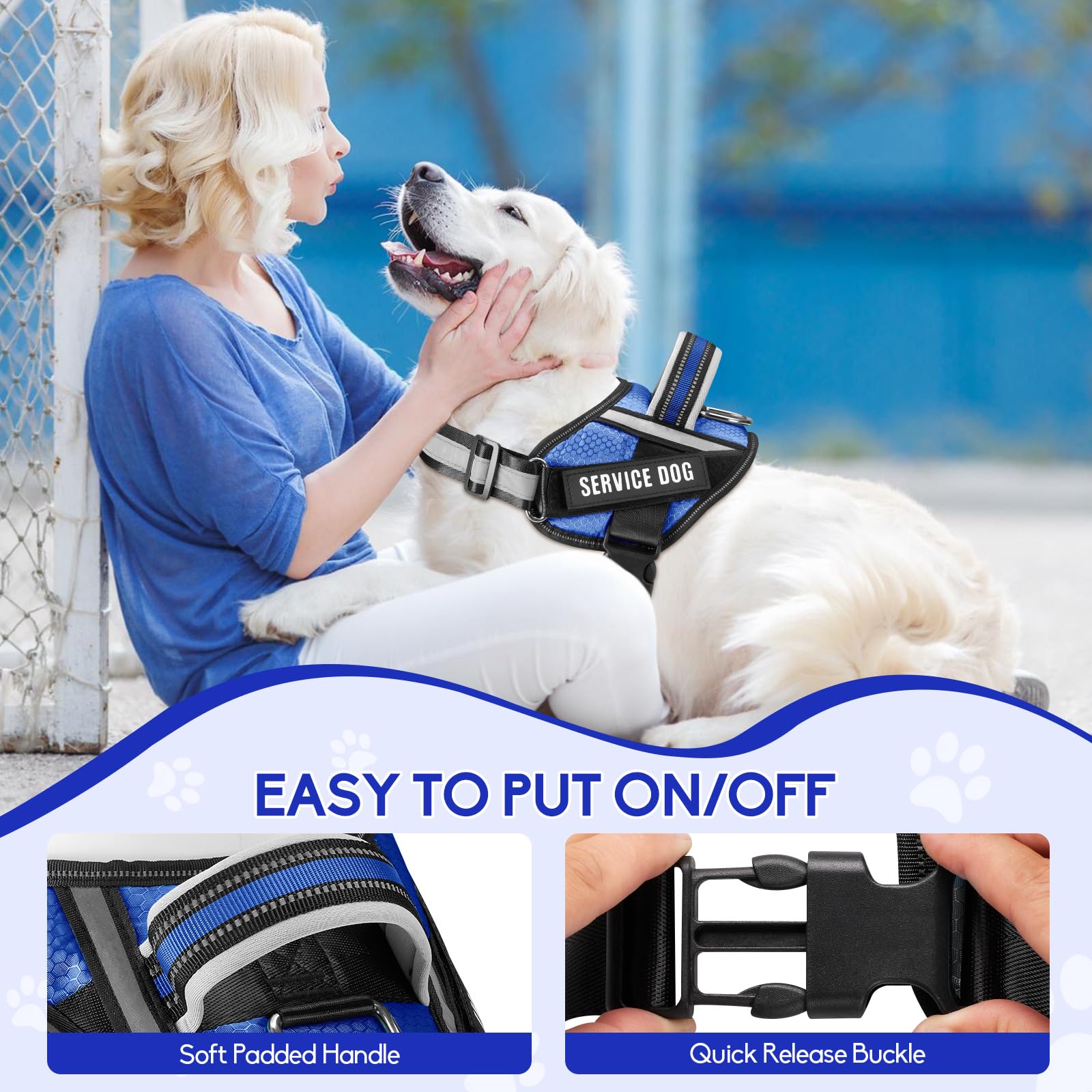 Service Dog Vest Harness And Leash Set, Animire In Training Dog Harness With 10 Dog Patches, Reflective Dog Leash With Handle Fo
