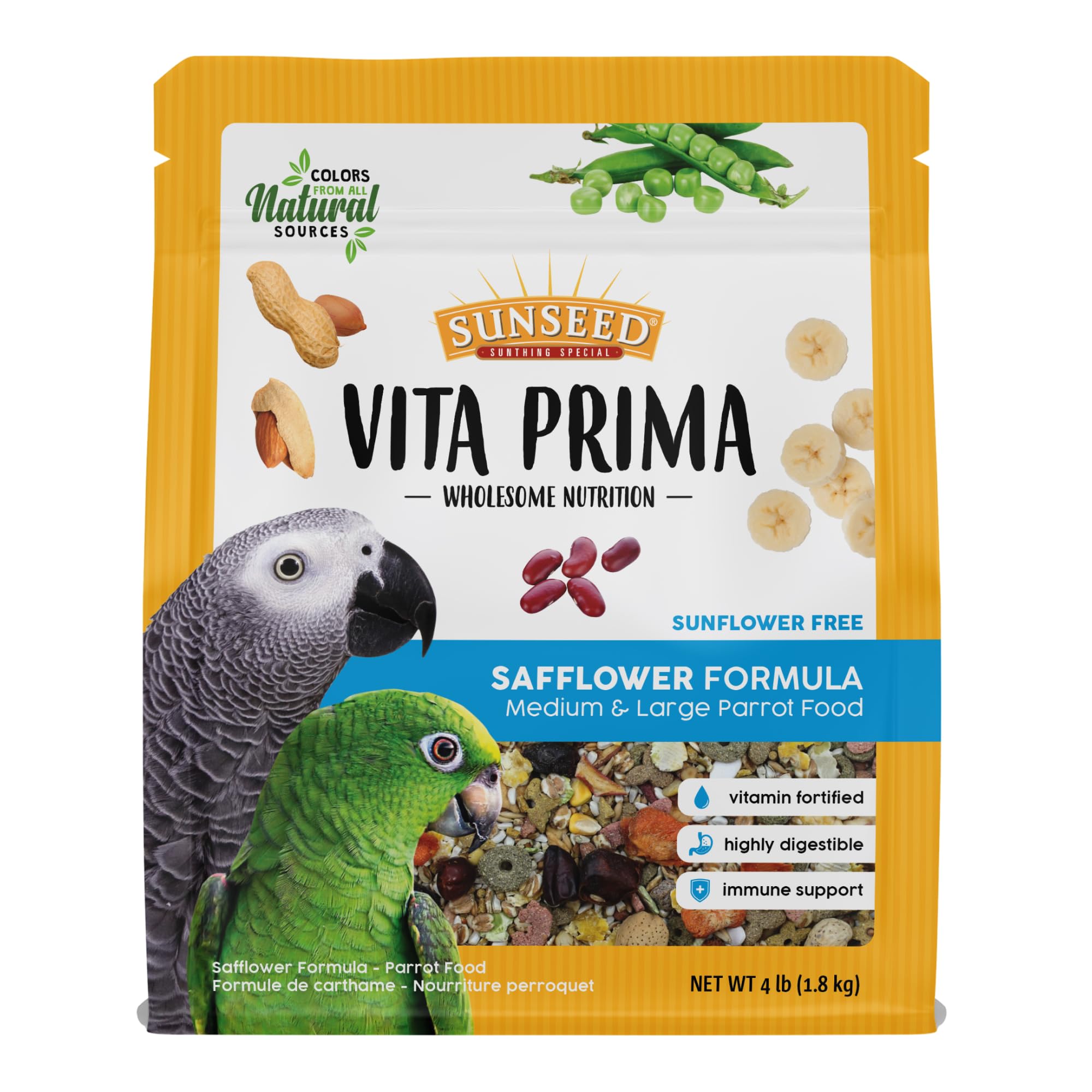 Sunseed Vita Prima Wholesome Nutrition Safflower Formula Large Parrot Food, 4 LBS, Model Number: 59758