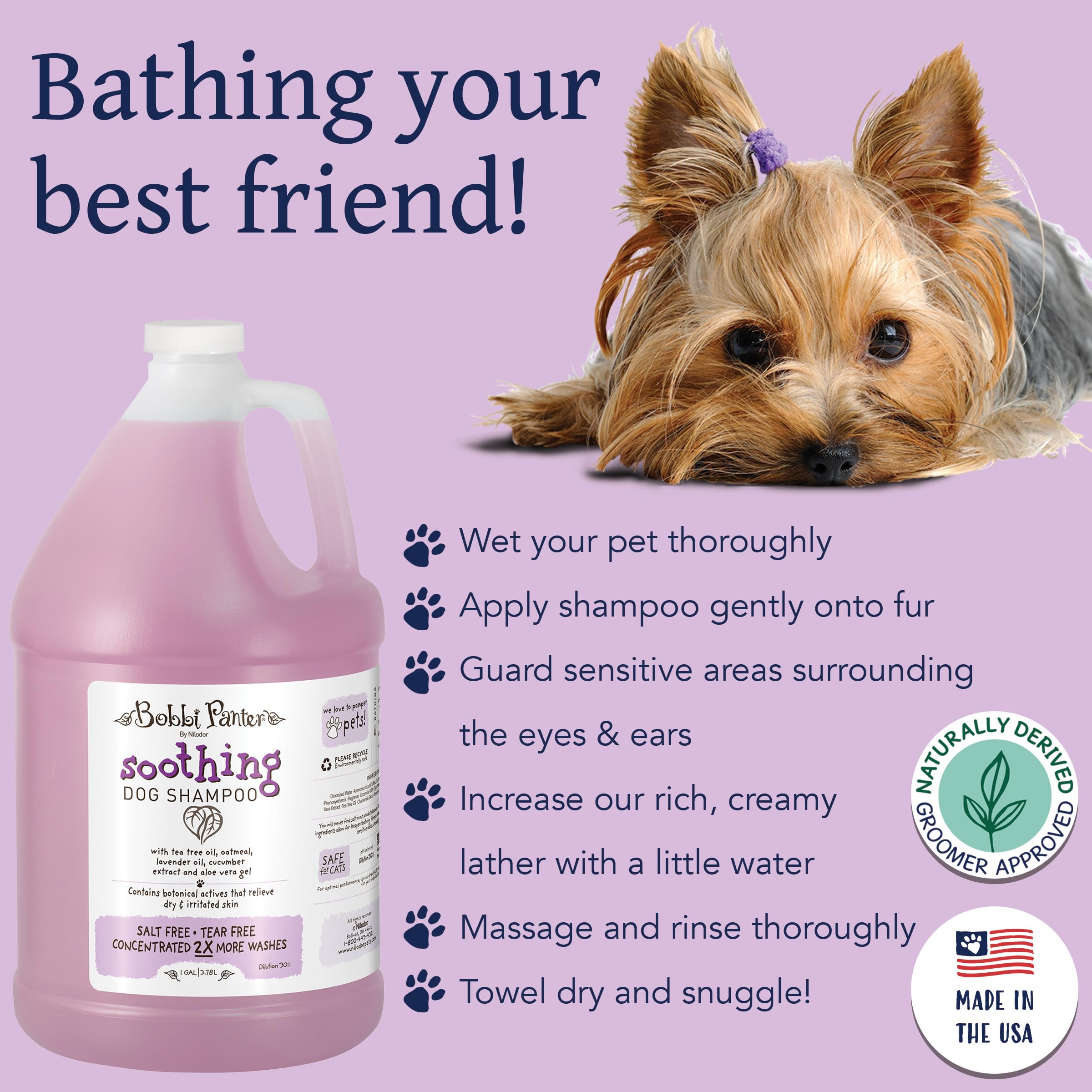 Bobbi Panter Soothing Dog Shampoo, Lavender Scent, 1 Gallon - Heals & Soothes Irritated Skin, 30:1 Concentrated Formula
