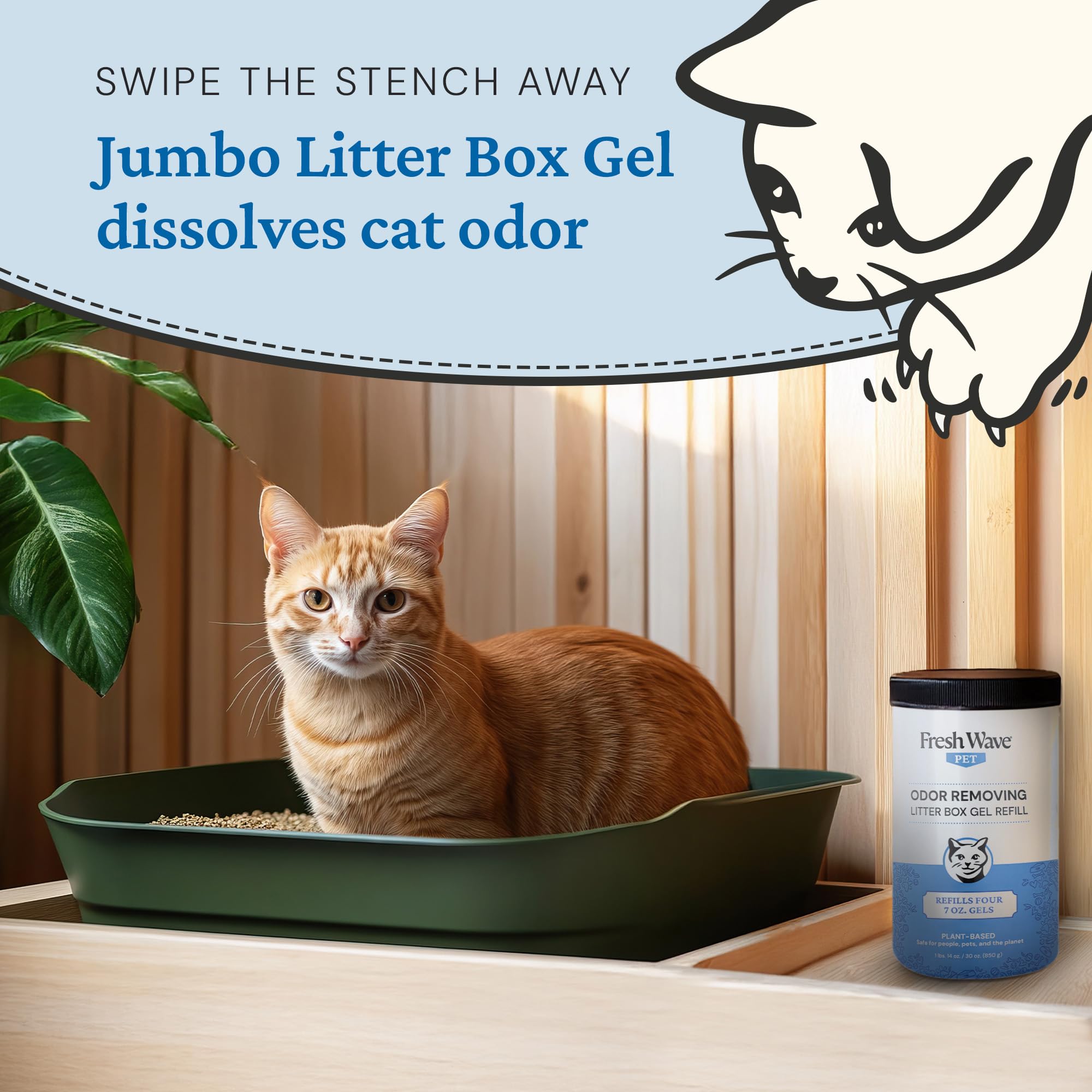 Fresh Wave Odor Removing Litter Box Jumbo Gel, 30 Oz. - Safe Pet Odor Eliminator & Refill, Odor Control Cat Litter Box, Cat Odor