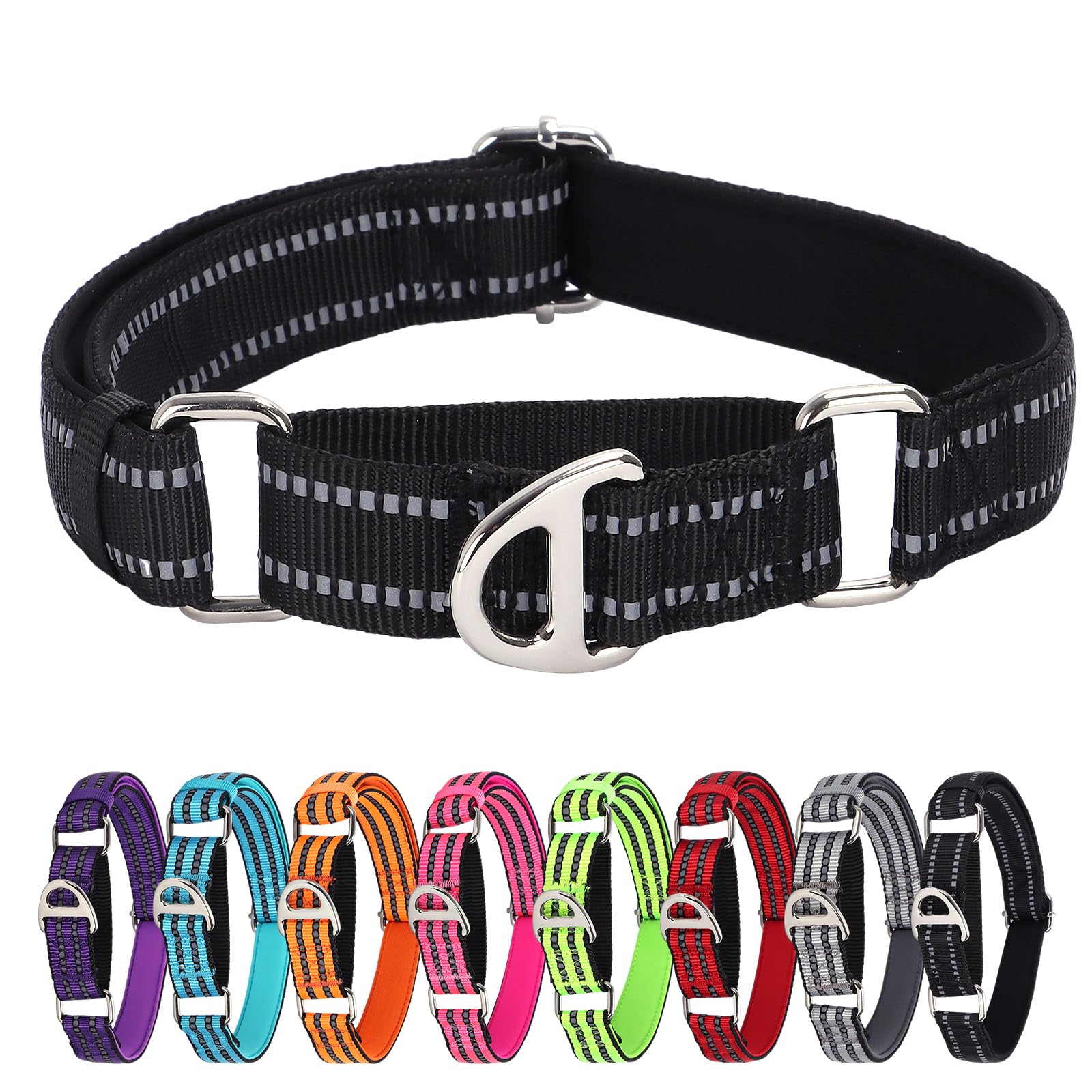 Martingale Dog Collar For Medium Dogs, No Pull Choke Collar With Reflective Nylon - Padded Comfort &- Adjustable Safe Dog Collar