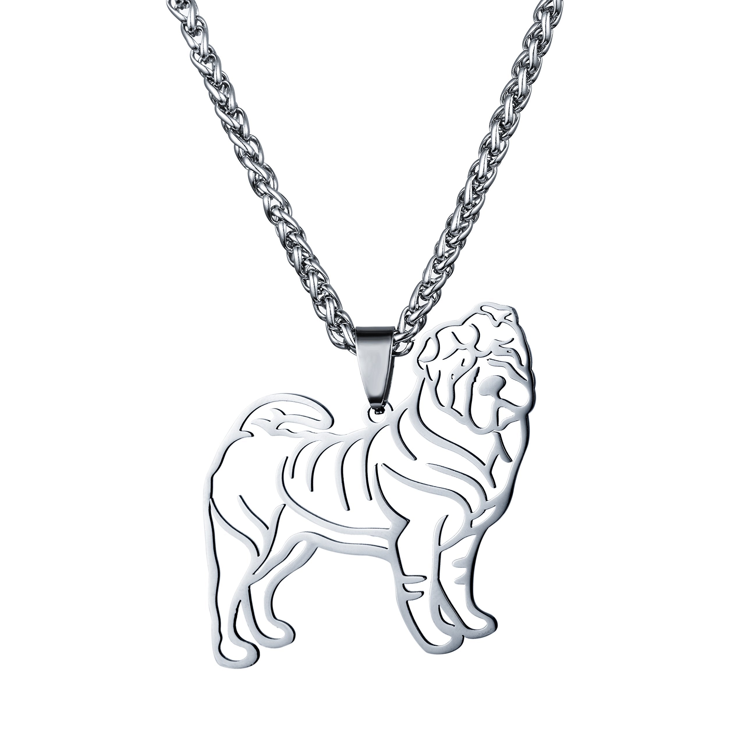 Stainless Steel Sharpei Chinese Shar Pei Outline Pet Dog Tag Breed Collar Charm Pendant Necklace