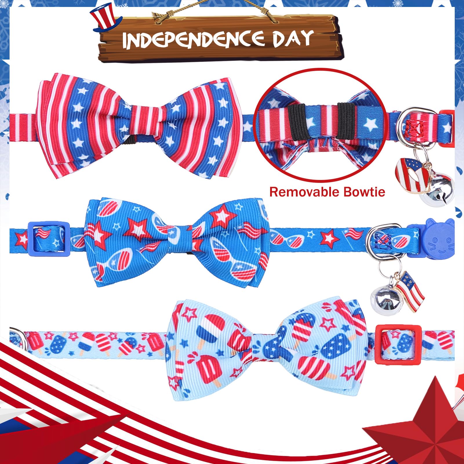 Pupteck Cat Collar With Bell Breakaway 3 Packs, Kitten Outfit With Bowtie For Boy Girl Small Pets, Puppy, Bunny Outfit Costume