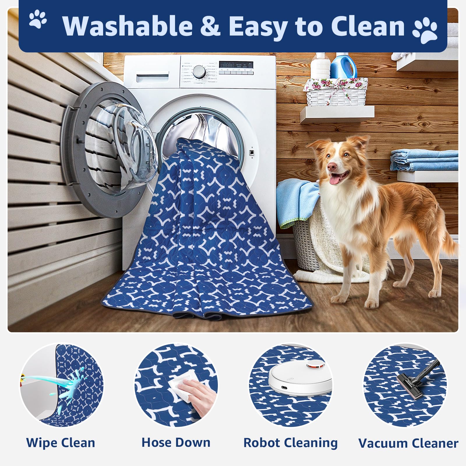 LOOBANI 36x41 Reusable Pee Pads for Dogs, Super Absorbent, Washable, Waterproof, Non-Slip, 2 Pack, Blue, Ideal for Training & Playpens