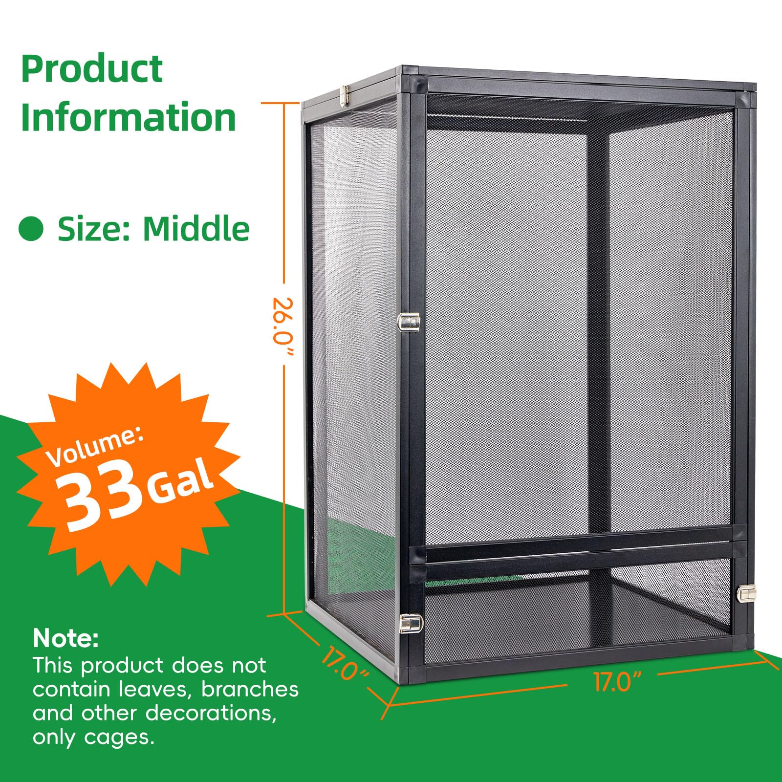Binano 33 Gal Detachable And Foldable Reptile Butterfly Cage Terrarium, 360 Observation, Airflow, Interaction In Gecko Tank For
