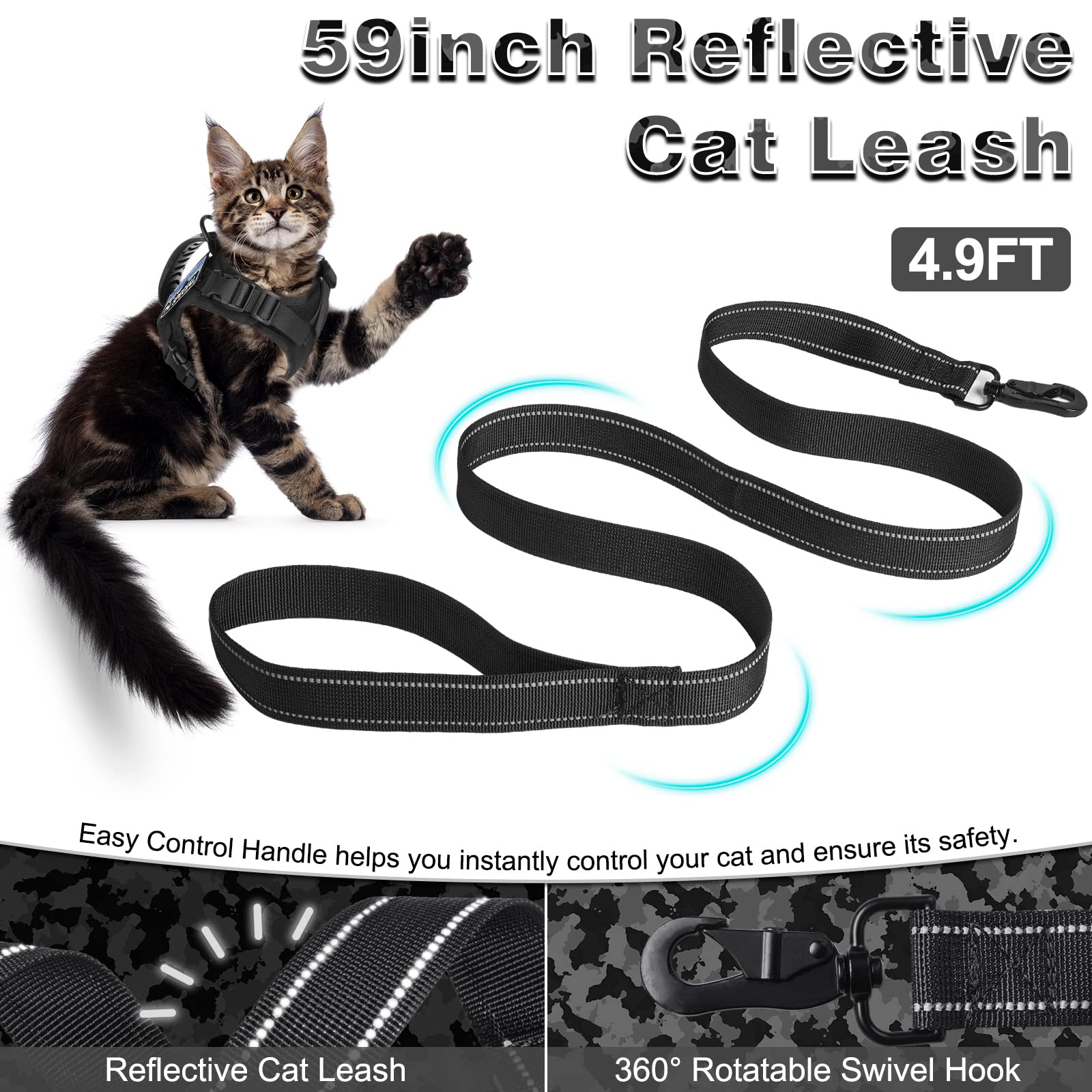 Nanappice Tactical Cat Harness And Leash For Walking Esacpe Proof,Adjustable Soft Mesh Large Cat Vest With Rubber Handle Easy To Control,Molle Patches