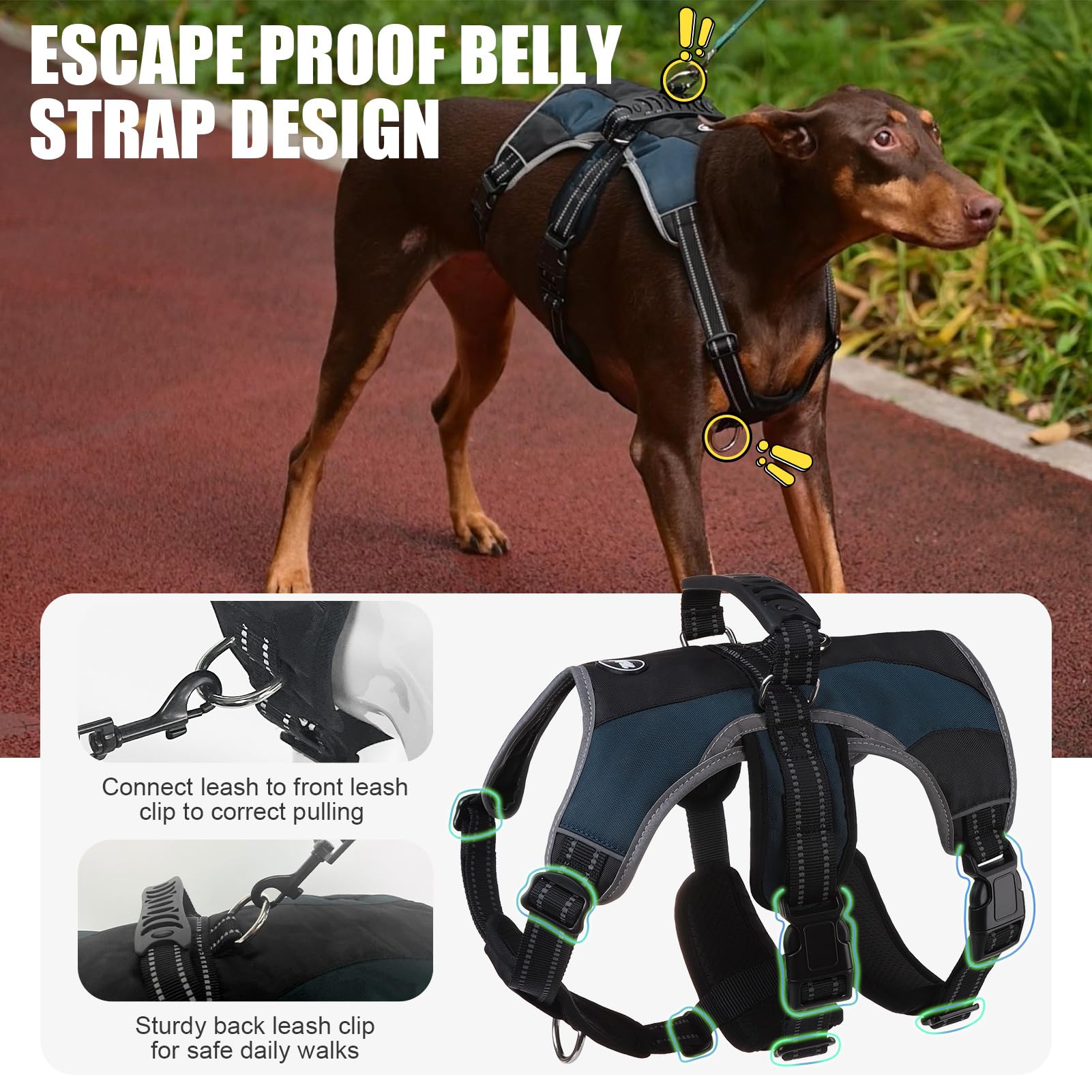 Mihachi Dog Harness For Small Dogs, Escape Proof No Pull Service Vest With Reflective Strips And Control Handle, Adjustable And