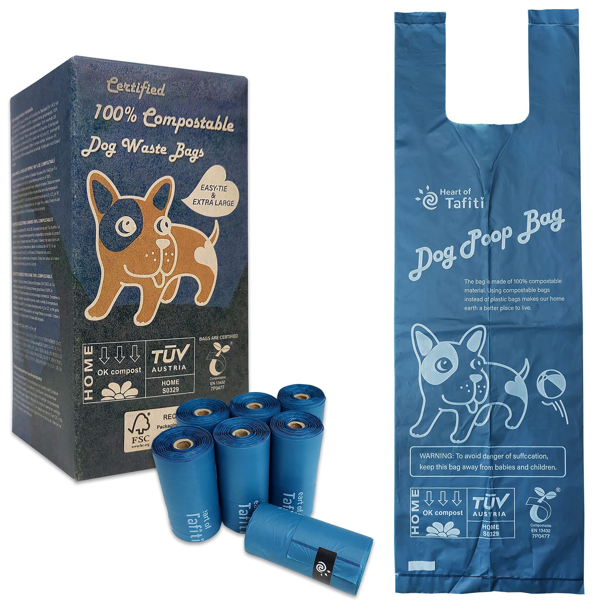 Heart Of Tafiti Home Compostable Dog Poop Bags With Handles, 80 Counts Unscented, Biodegradable Doggy Poop Bags Refills, Pet Was