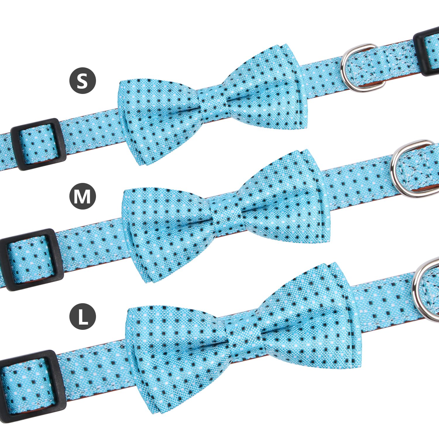 Rhea Rose Bow Tie Dog Collar Checkered Pattern Sky Blue with Bowtie for Boy Girl Dogs Small