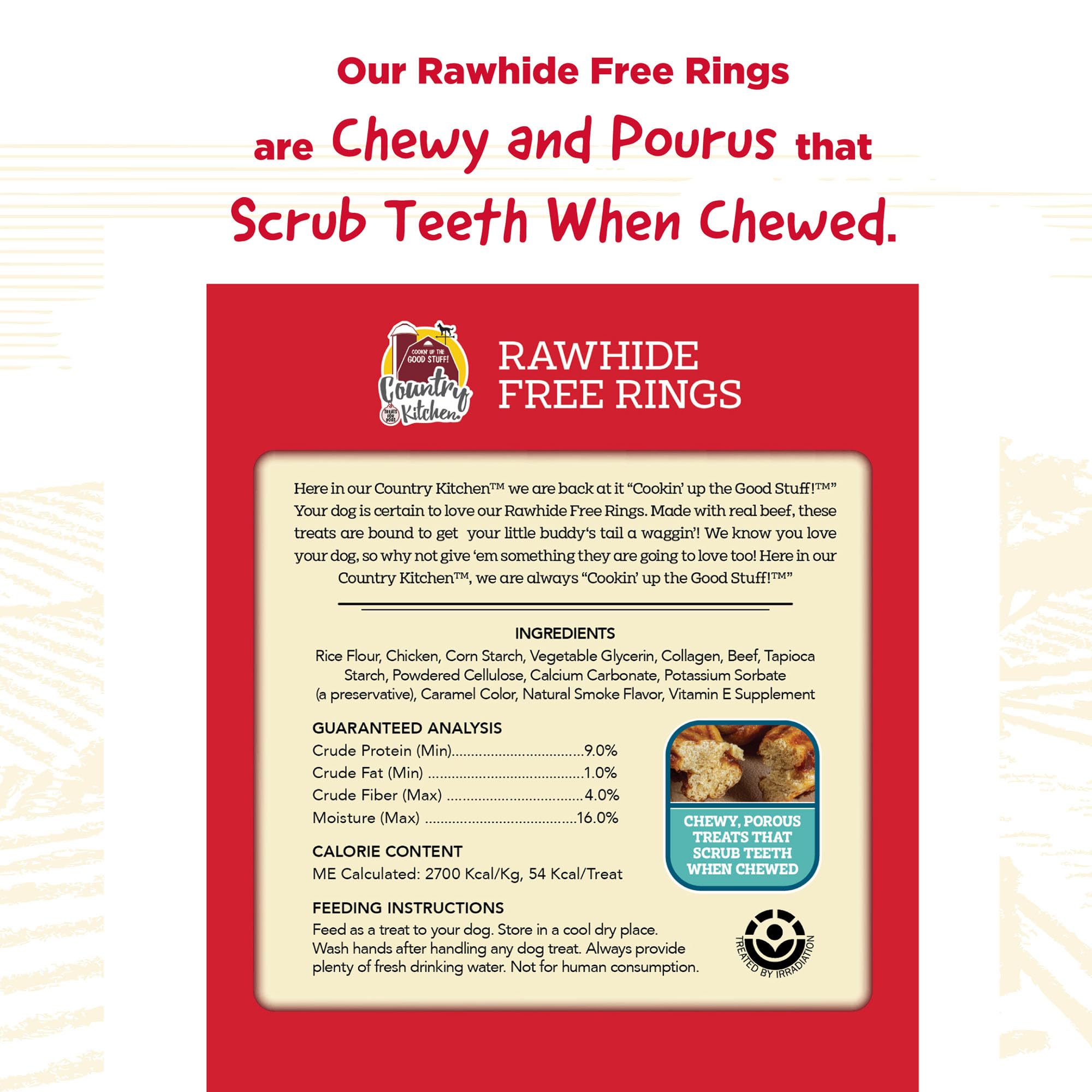 Country Kitchen Rawhide Free Rings Dog Chews, Made with Real Beef, 21 Count