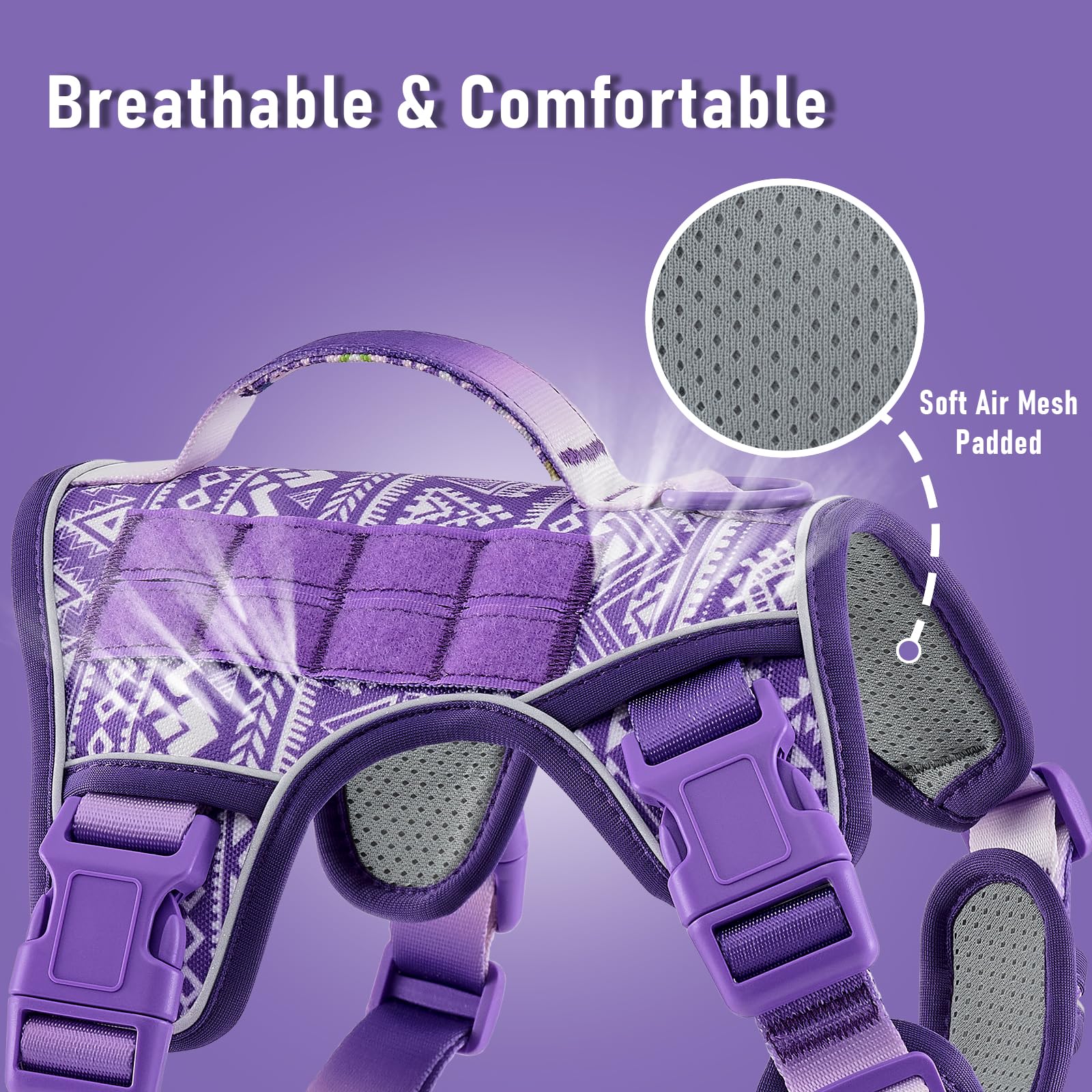 Small Dog No Pull Harness For French Bulldog Puggle Terriers, Pet Harness With Reflective Strip Soft Padded Handle, Adjustable V