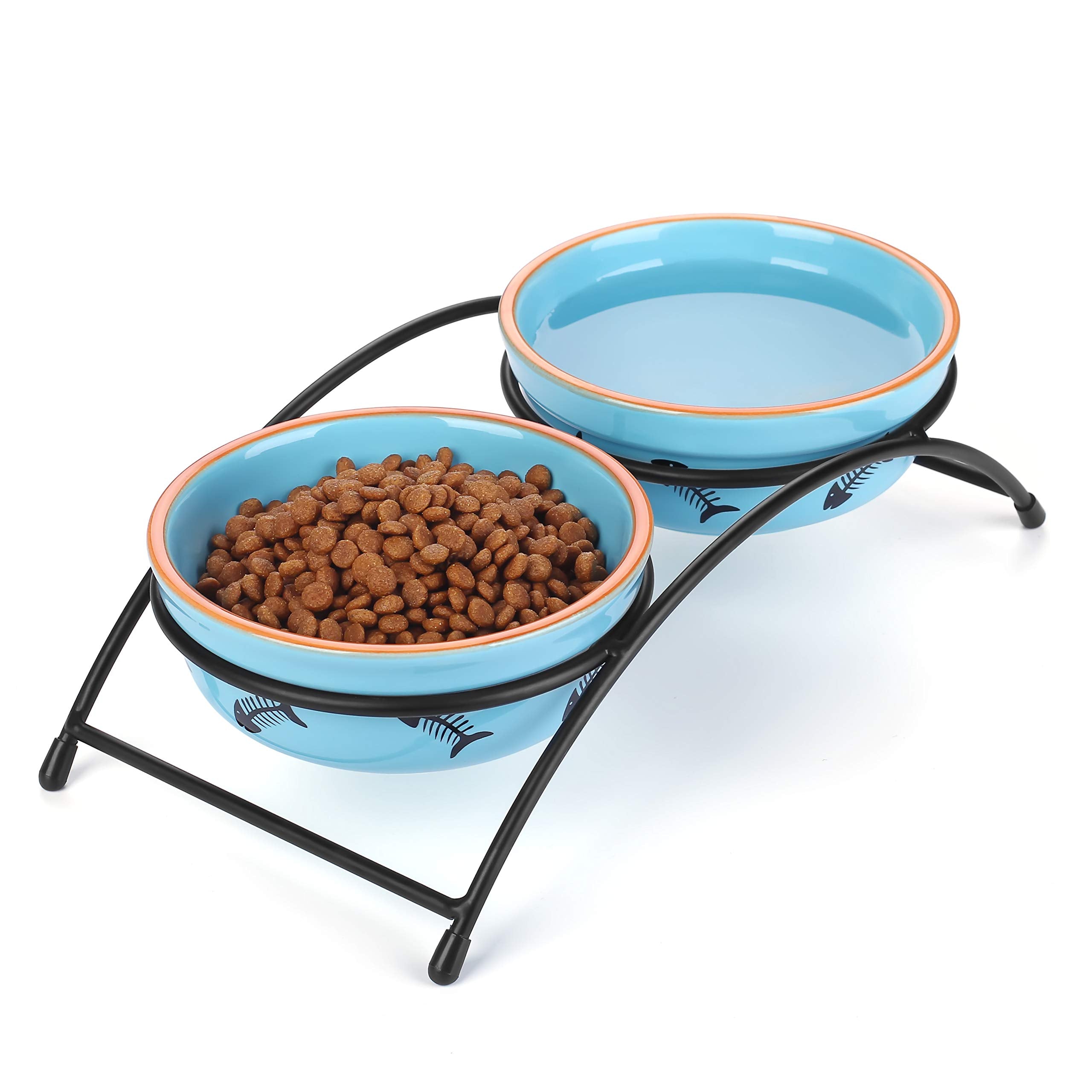 Y YHY Cat Food Dishes, Raised Ceramic Bowls, 12 Ounce Capacity, Reduce Neck Burden, NonSlip Stand, Dishwasher Safe