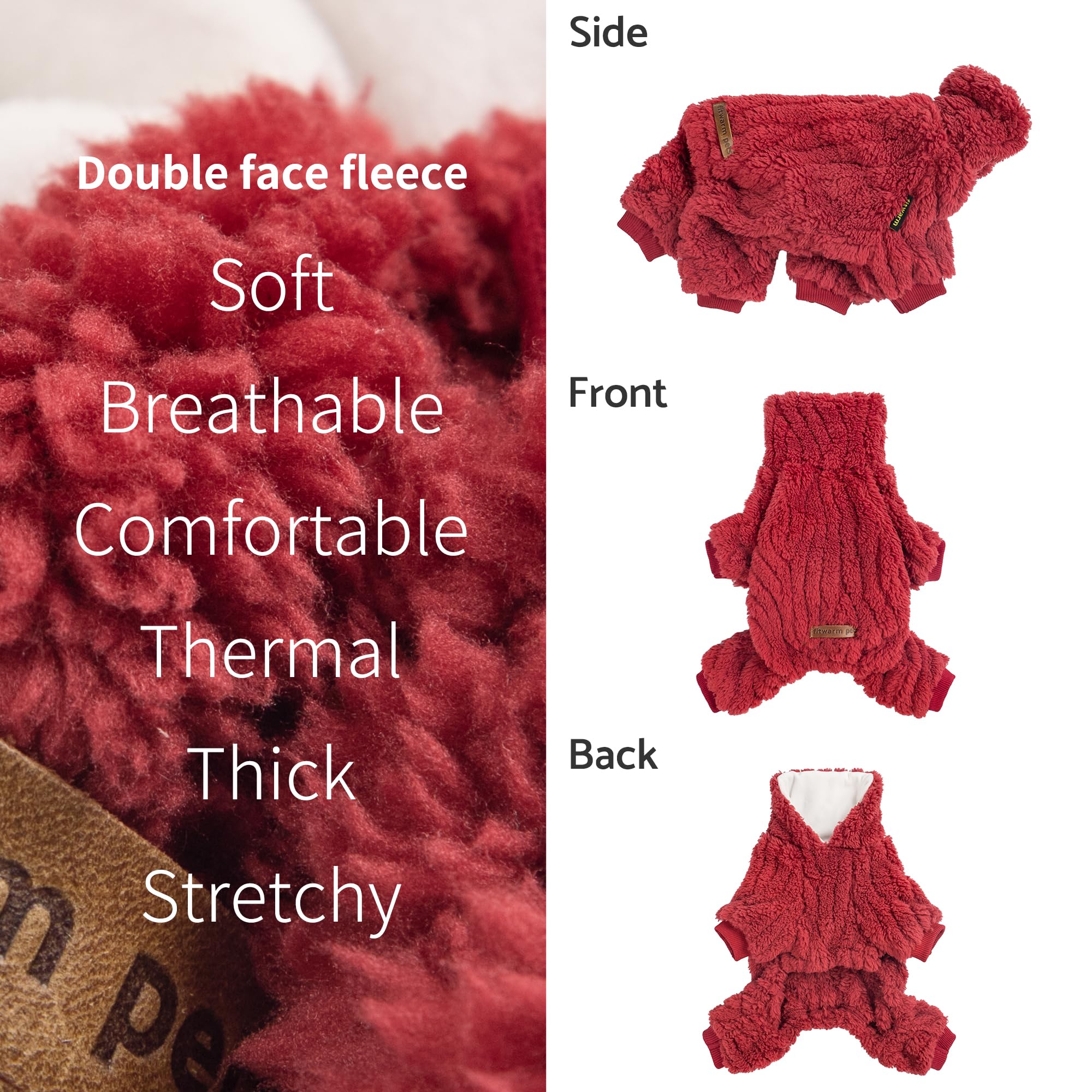 Fitwarm Turtleneck Fleece Dog Sweater Pajamas, Warm Winter Dog Clothes For Small Dogs Boy Girl, Fuzzy Pet Onesie With Feet, Red,