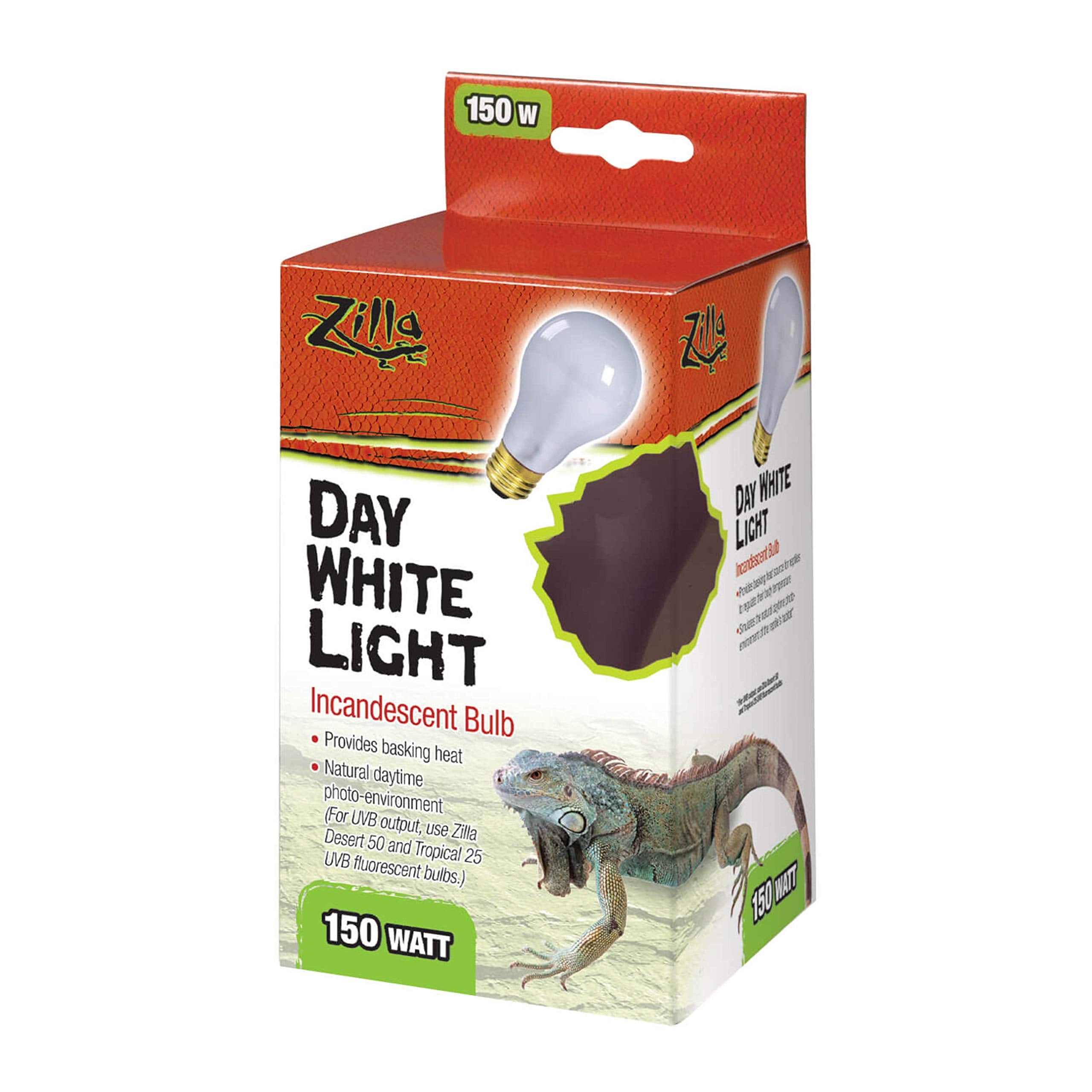Zilla Reptile Terrarium Incandescent Heat Bulb, Day White, 150 Watts