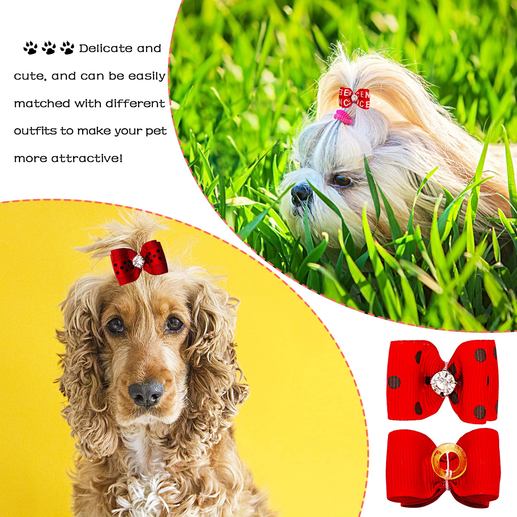 Pet Show Mixed Styles Pet Cat Puppy Topknot Small Dog Hair Bows With Rubber Bands Grooming Accessories Red Pack Of 20
