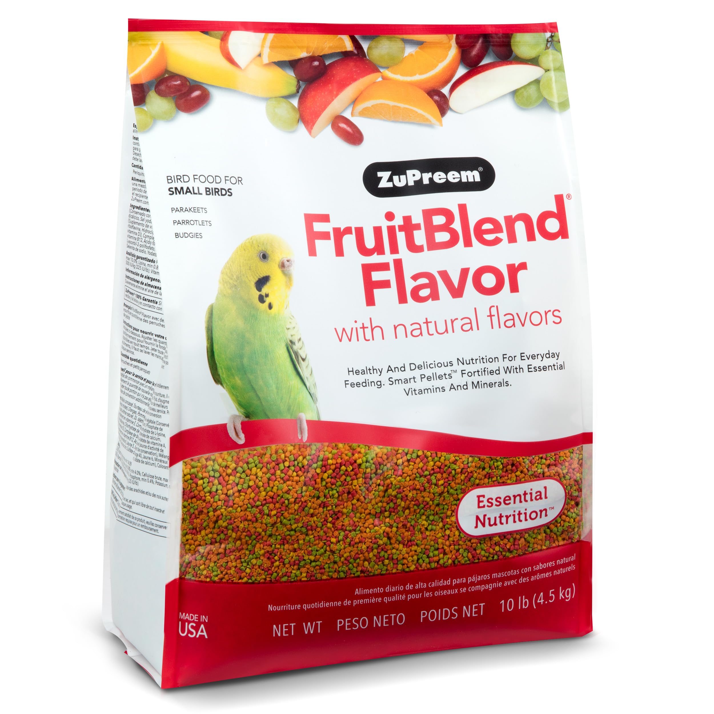 ZuPreem FruitBlend Bird Pellets, Daily Bird Food for Parakeet, Budgie, Parrotlet, Dove, Core Nutrition for Small Birds, Made in 