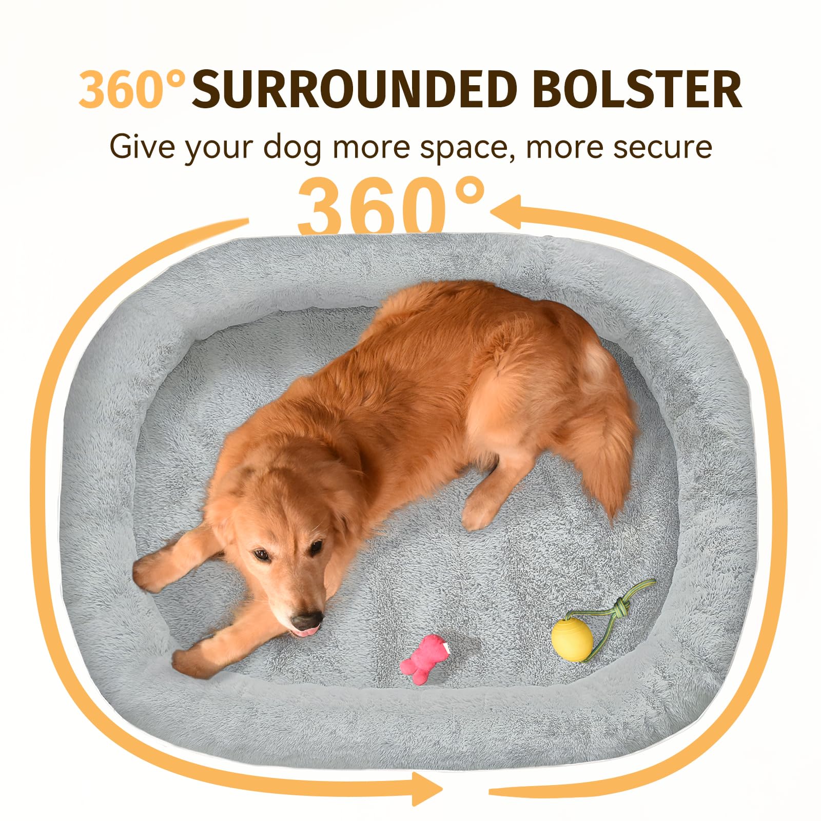 WOZOKE Orthopedic Memory Foam Dog Bed - XL Large, Waterproof, Washable, Silver