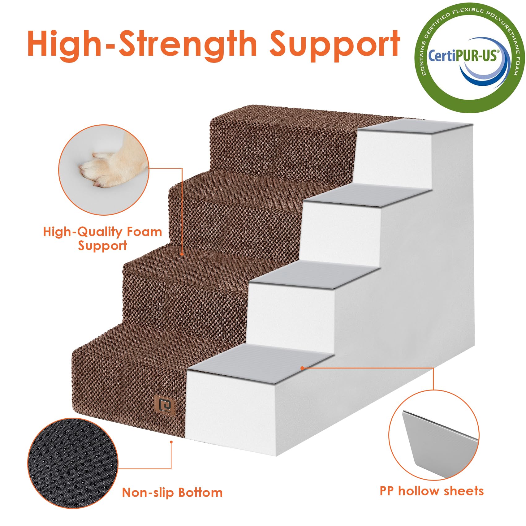 Eheyciga Dog Stairs For Bed 20”H, 4-Step Extra Wide Dog Steps For High Bed, Pet Steps For Small Dogs And Cats, Non-Slip Balanced Dog Indoor Ramp, Brown