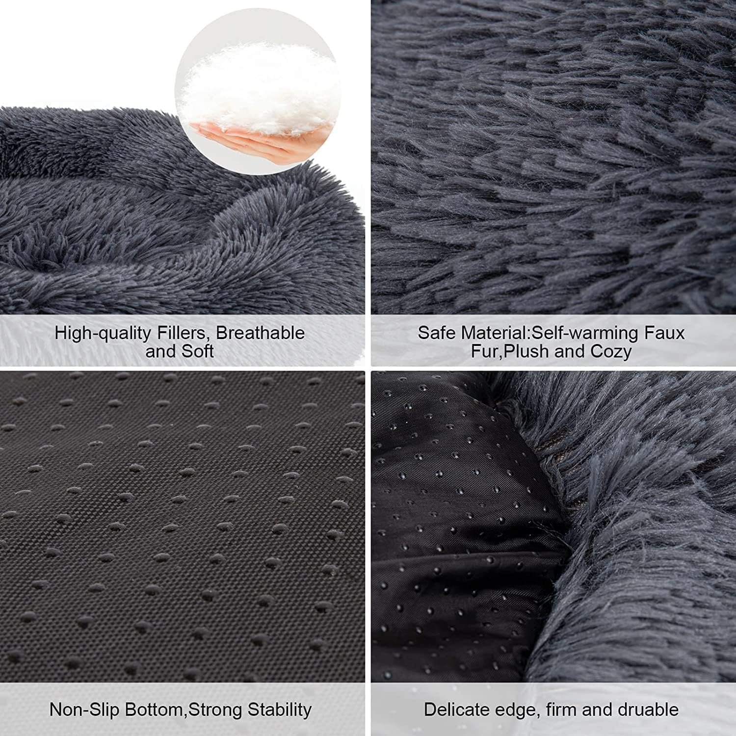 Dog Bed, Cat Calming Bed, Faux Fur Pillow Pet Donut Cuddler Round Plush Bed For Large Medium Small Dogs And Cats (Dark Grey, 49.
