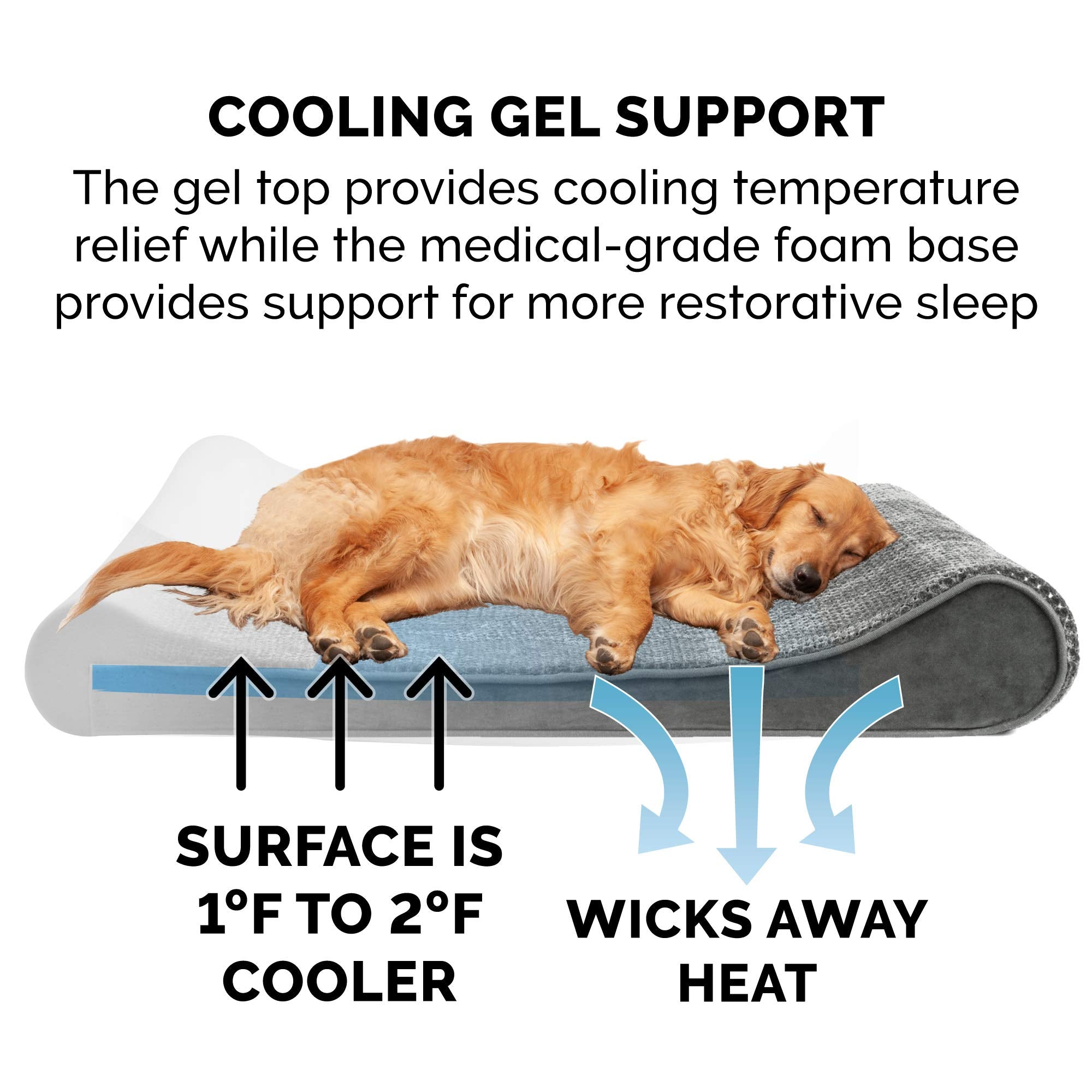 Furhaven Cooling Gel Dog Bed for Large/Medium Dogs w/ Removable Washable Cover, For Dogs Up to 38 lbs - Minky Plush & Velvet Lux