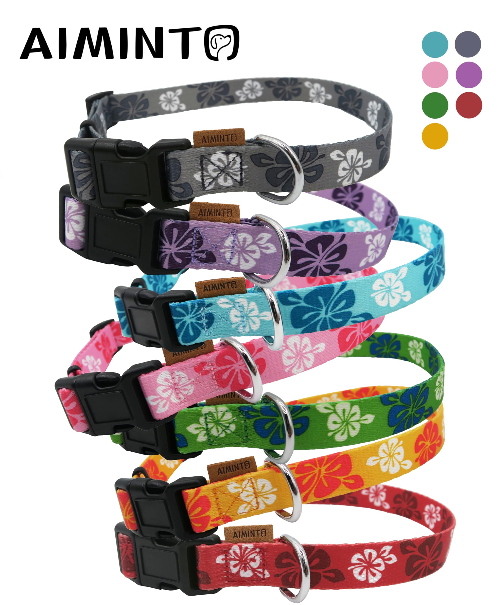 Aiminto Dog Collar, Cute Floral Pattern, Soft And Adjustable Collar With Quick Release Buckle (L (Neck 16-28'', Width 1''), Hawa