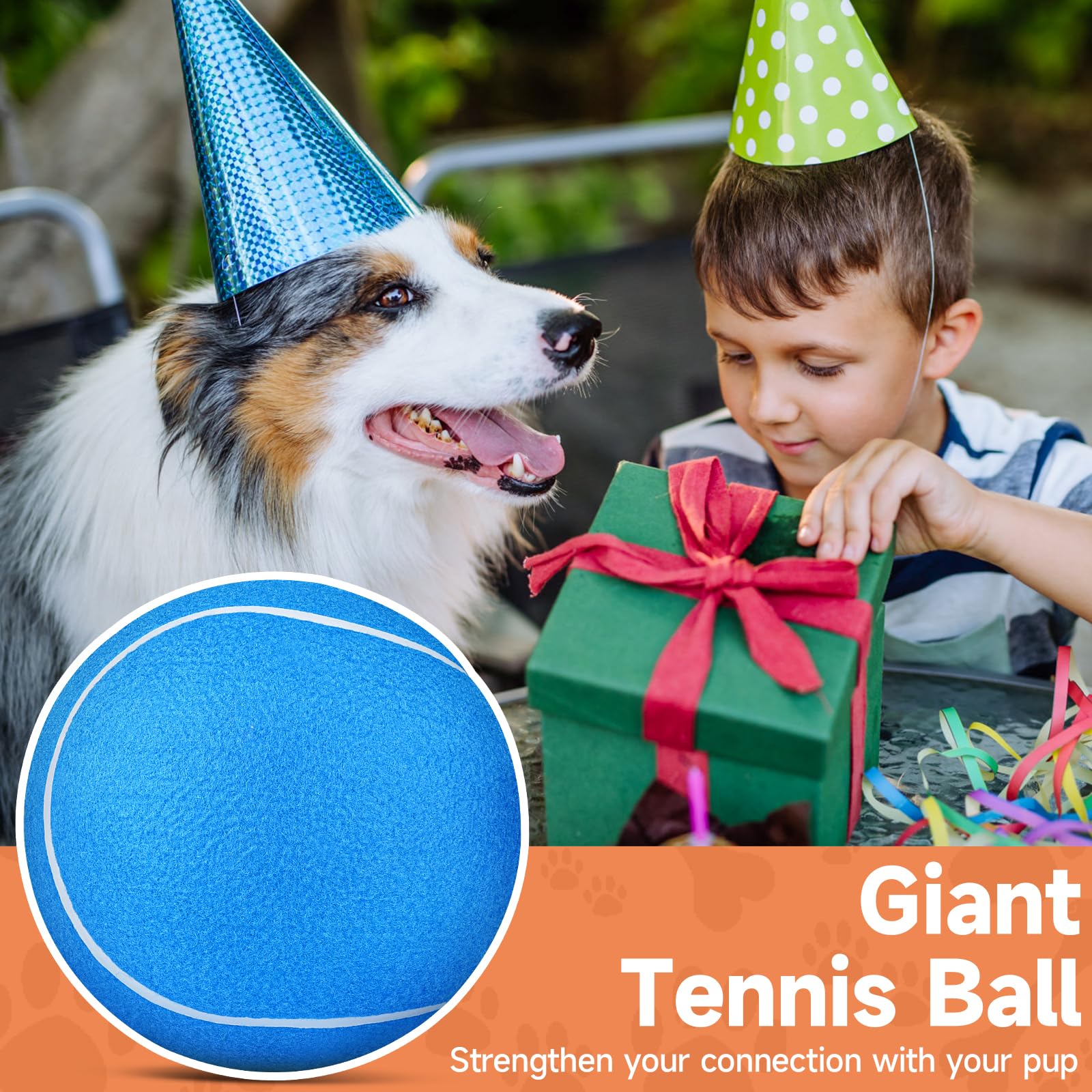 QDAN Giant Large Tennis Ball for Dogs, 9.5" Natural Rubber, Blue, Perfect for Outdoor Play, Suitable for Small Medium Large Dogs