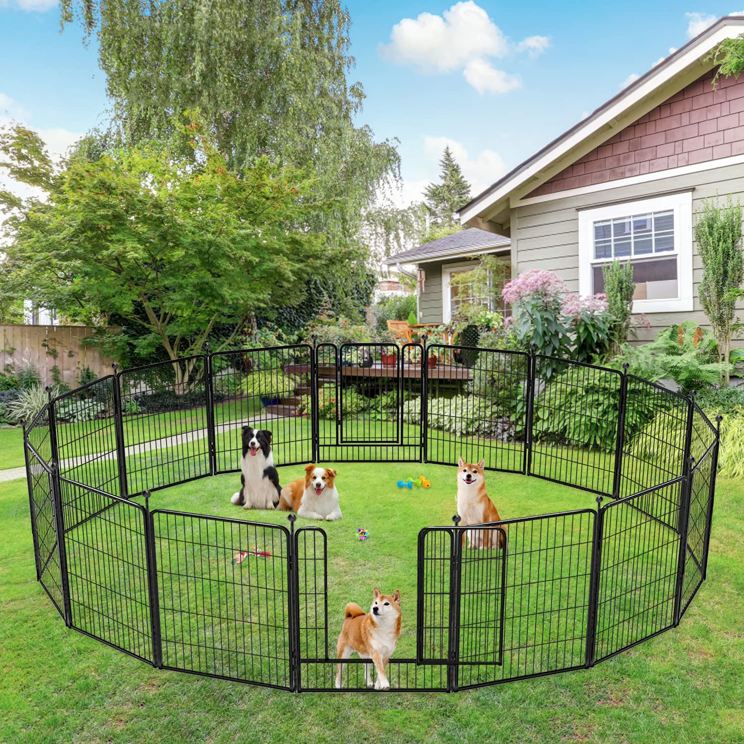 Jhsomdr Dog Playpen 32 Inch 24 Panels Indoor Outdoor Dog Pen For Medium/Small Dogs Heavy Duty Metal Dog Fence Outdoor For Yard,