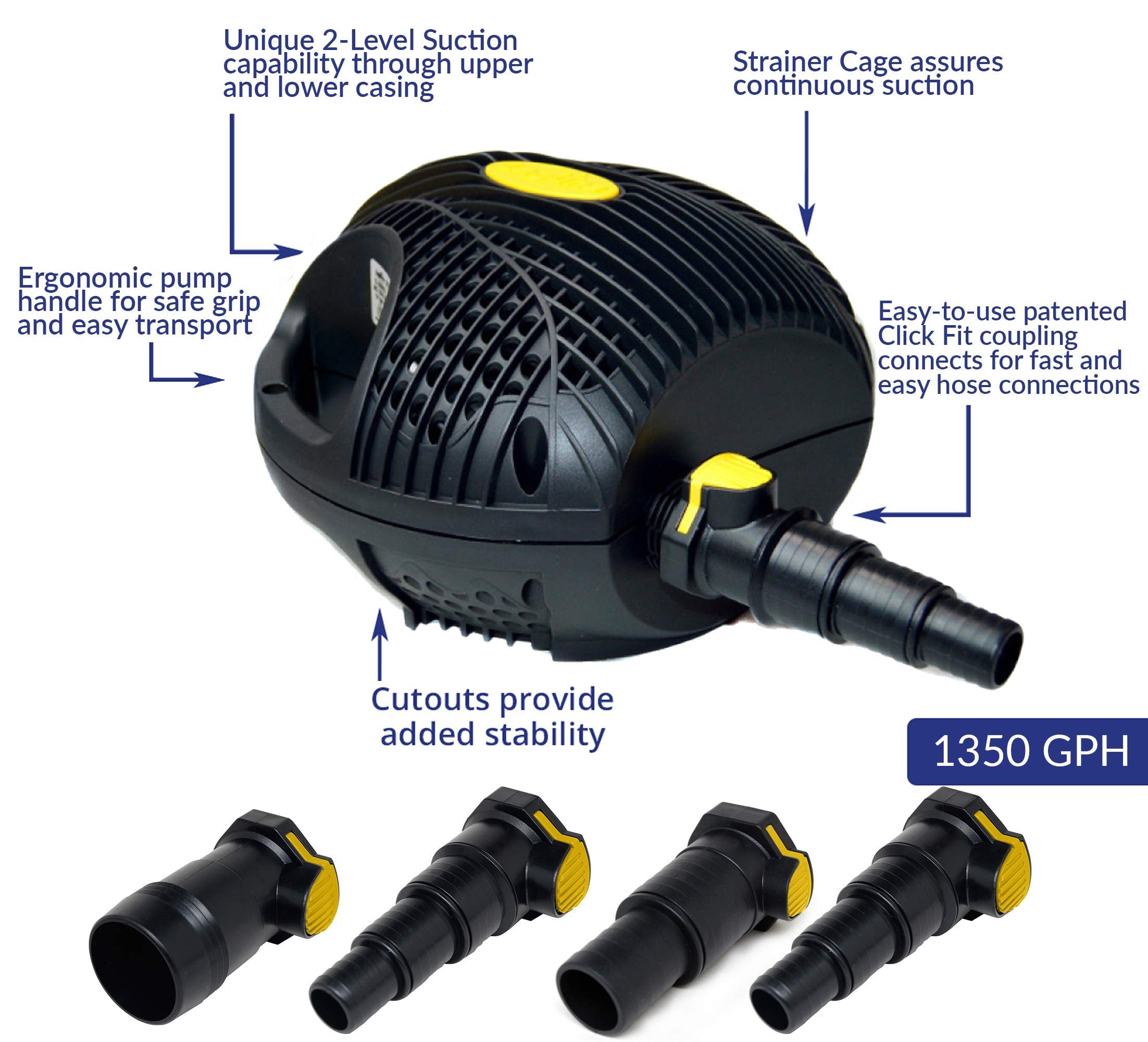 Laguna Max-Flo 1350 Electronic Waterfall Pump for Ponds Up to 2700-Gallon, Black, Model PT8240