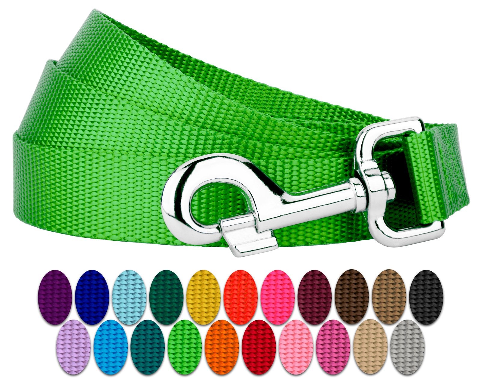 Country Brook Petz - 1 Inch Solid Color Nylon Dog Leash - Durable Clip - Soft Handle (1 Inch Wide, 6 Foot, Hot Lime Green)