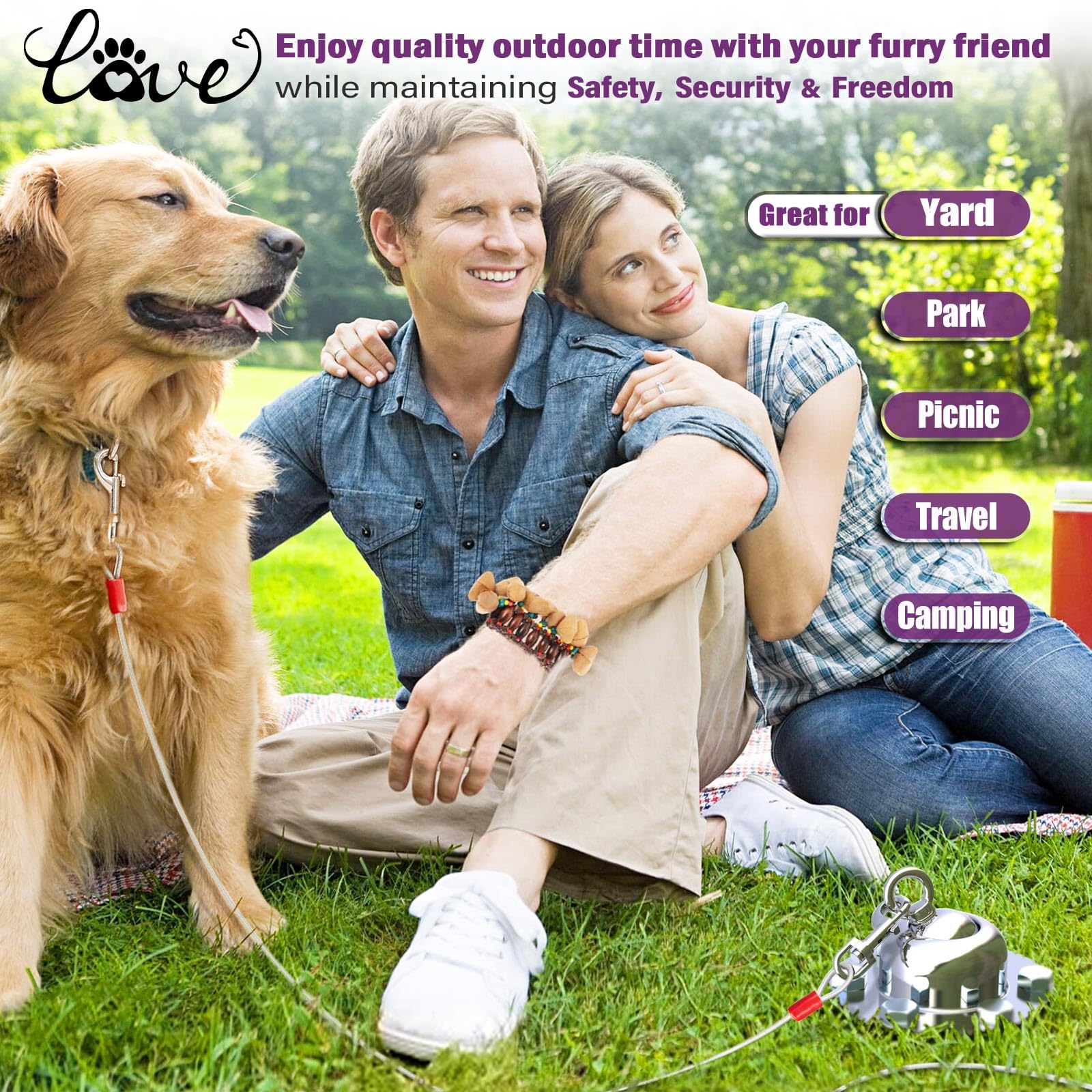 360° Swivel Dog Tie Out Cable And Stake - 2025 Upgrad Stainless Steel Dog Stake Dog Anchor For Small To Large Dogs - No Tangle Reflective Dog Run Cable For Yard (Silver, Stake With 20 Ft Cable)