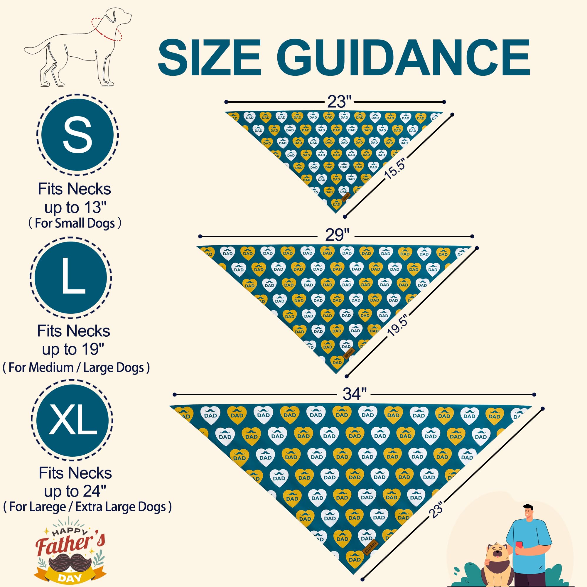 Thloh Fathers Day Dog Bandanas - 2 Pack Reversible I Love My Dad Pet Scarf For Boy And Girl | Premium Durable Fabric | Adjustabl