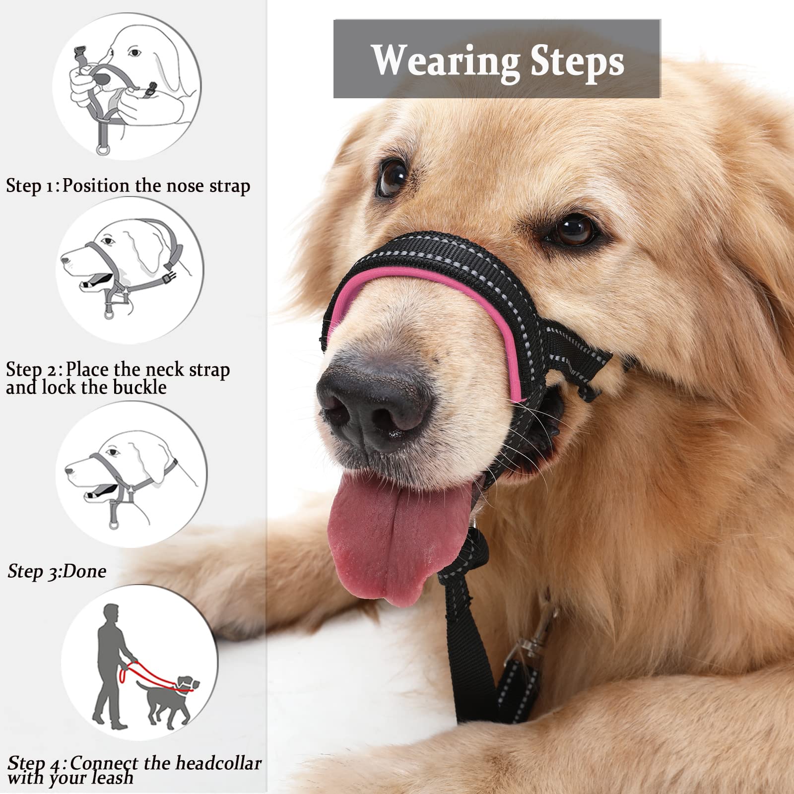 Barkless Dog Head Collar, No Pull Head Halter With Soft Padding, Reflective Soft Padded Snout Harness For Large Dogs, Labrador,