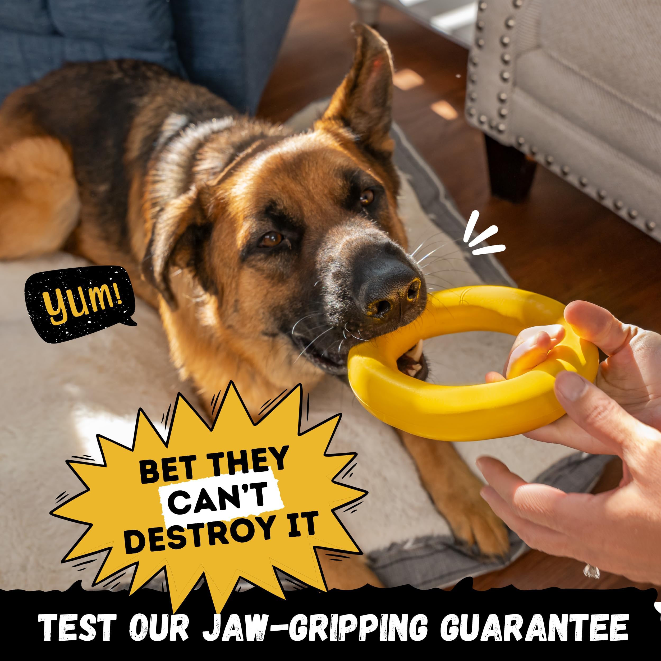 WoofBite Indestructible Dog Chew Toy - Durable Natural Rubber for Aggressive Chewers - Medium/Large, 6.5"x1.25", Lifetime Replacement