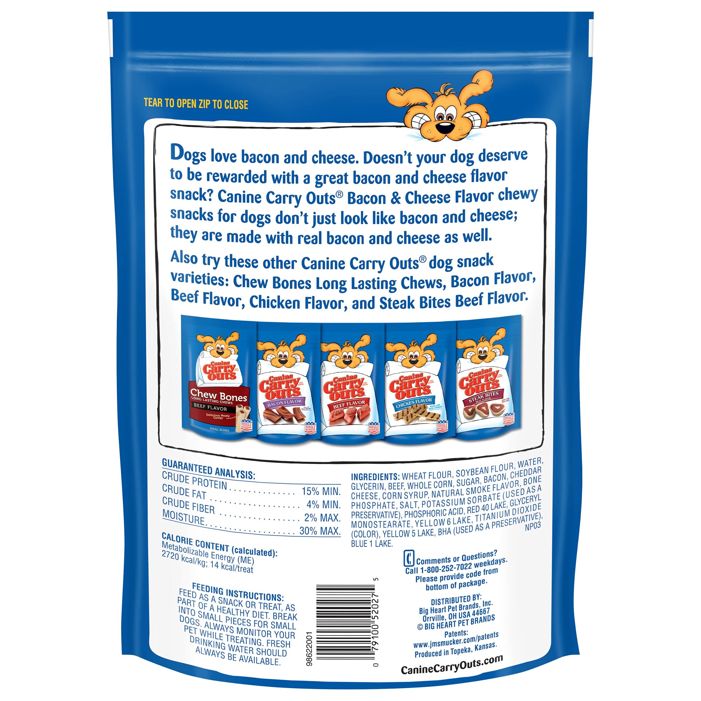 Canine Carry Outs Dog Treats, Bacon & Cheese Flavor, 22.5 Ounce (Pack of 6), Made with Real Bacon and Cheese