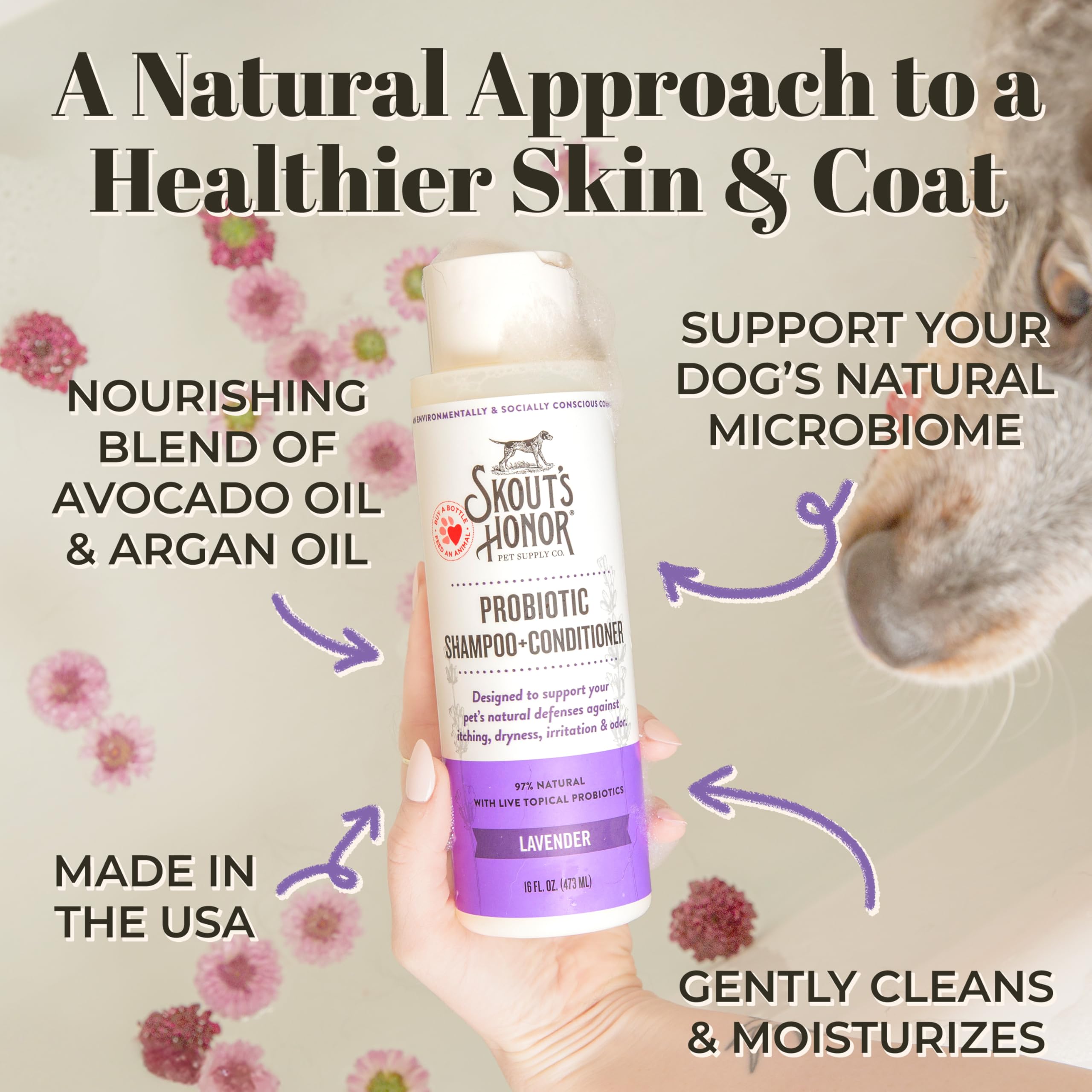 Skout's Honor Probiotic Pet Shampoo & Conditioner with Avocado Oil & Omega-3s, 97% Natural, Paraben & Sulfate-Free, Cruelty-Free