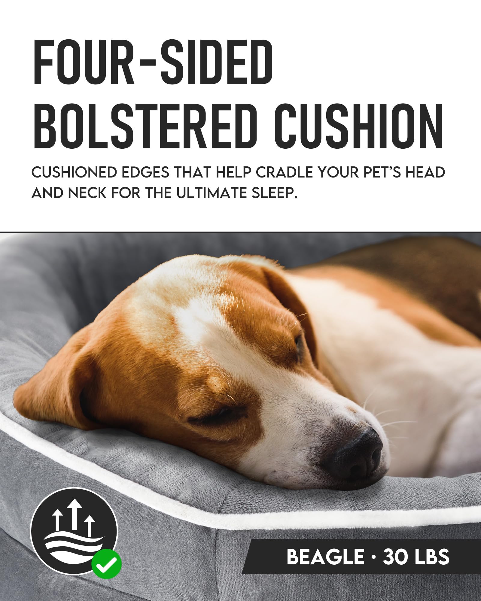 Ohgeni Orthopedic Dog Bed Couch For Large Sized Pets With Egg Foam Support, Four-Sided Bolster Cushions, Soft Tear-Resistant Fabric, And Removable Machine Washable Plush Cover 35-Inch (Gray)