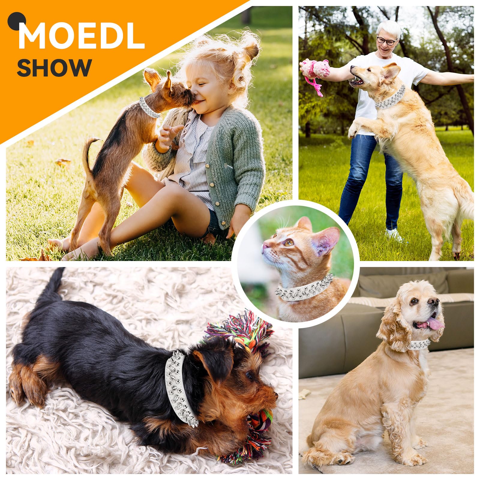 Petcare Spiked Dog Collar White Soft Pu Leather Funny Mushrooms Rivet Spike Studded Puppy Collar Adjustable Outdoor Pet Dog Coll