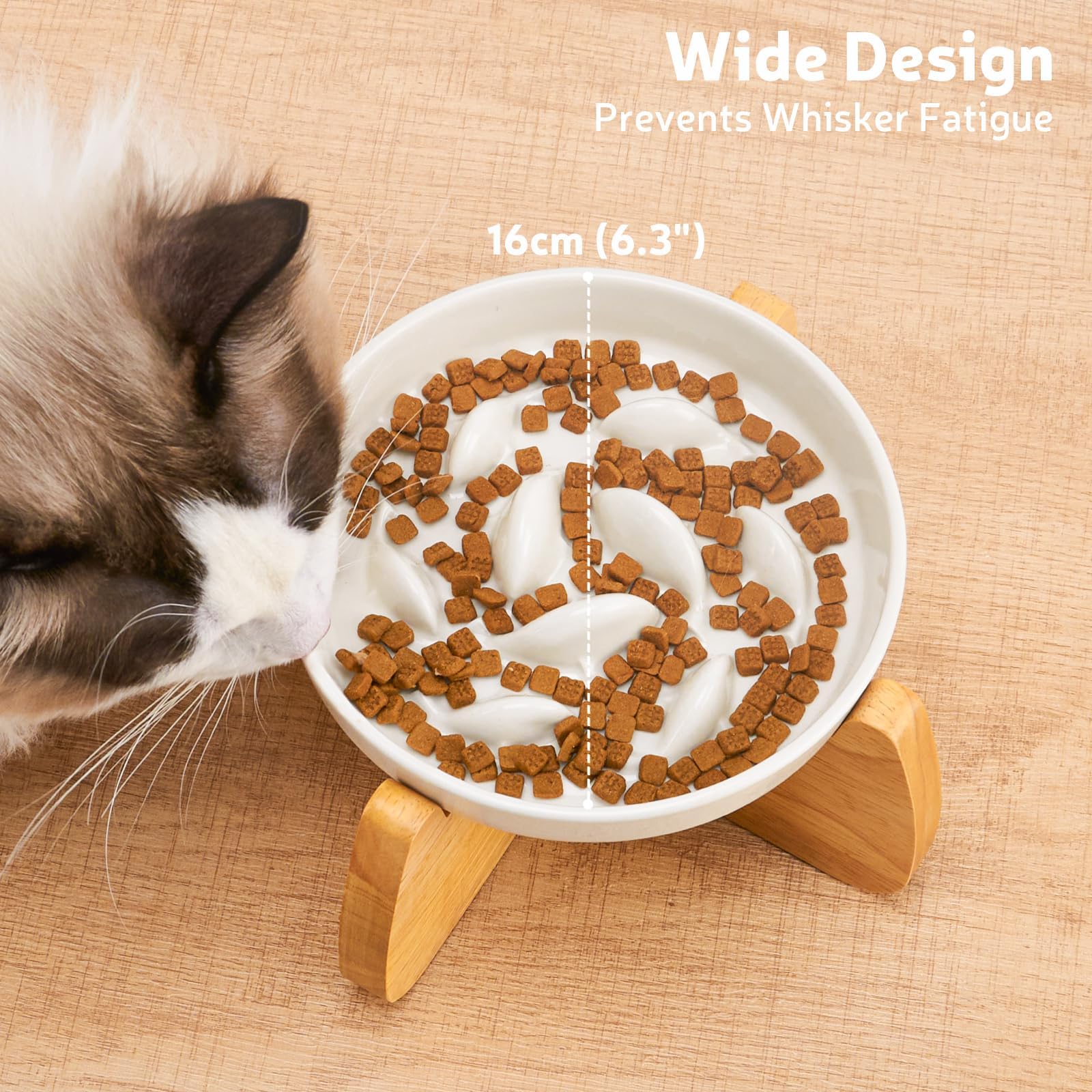 GUWINA Raised Slow Feeder Cat Bowl with Stand, 6.3   Wide Ceramic Elevated Shallow Slow Eating Cat Bowl for Dry/Wet Food, Anti